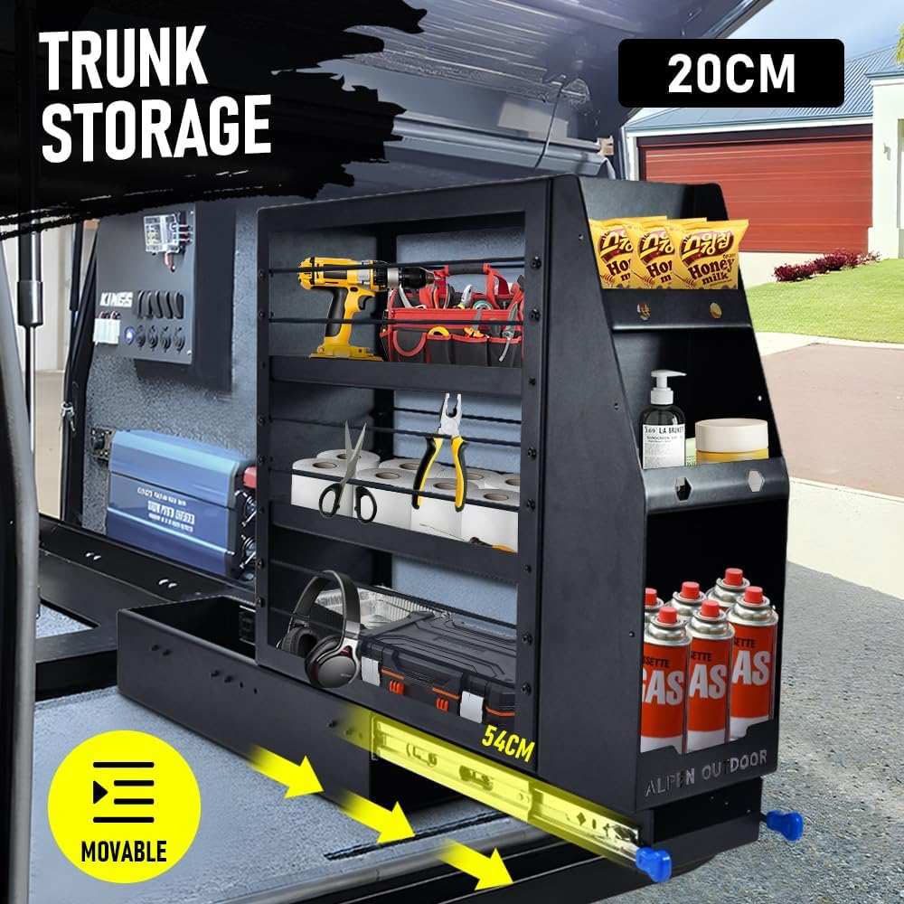 Alpen Outdoor UTE Toolbox Trailer Metal Tool Box 200Mm Aluminium Canopy Pantry Slide Out Storage Drawer Box, Pull Out Vehicle Organiser Pantry L60*W20*H66 Cm image number 4