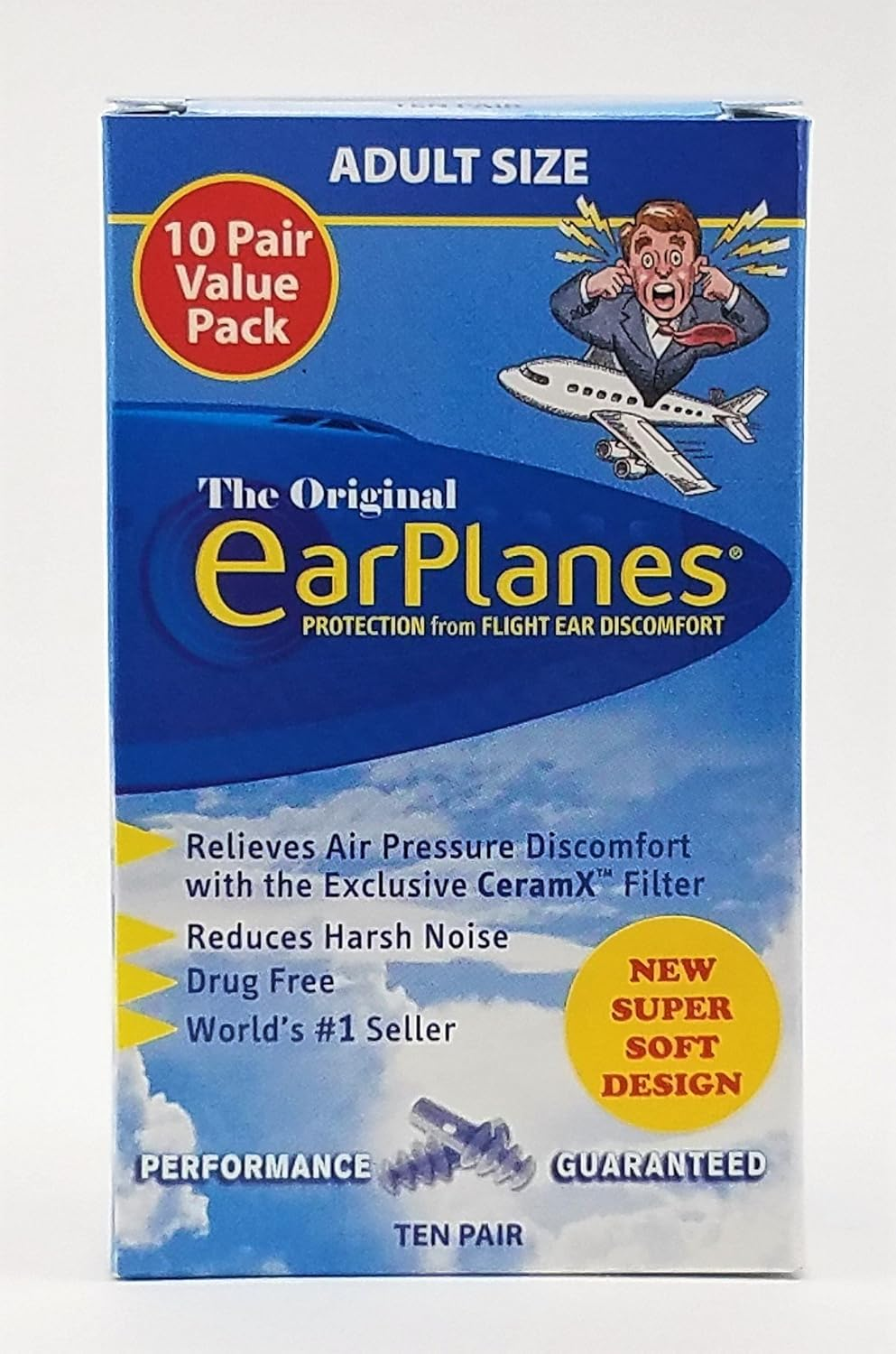 Earplanes New Super Soft Adult ? Ear Plugs Airplane Travel Ear Protection 3 Pair