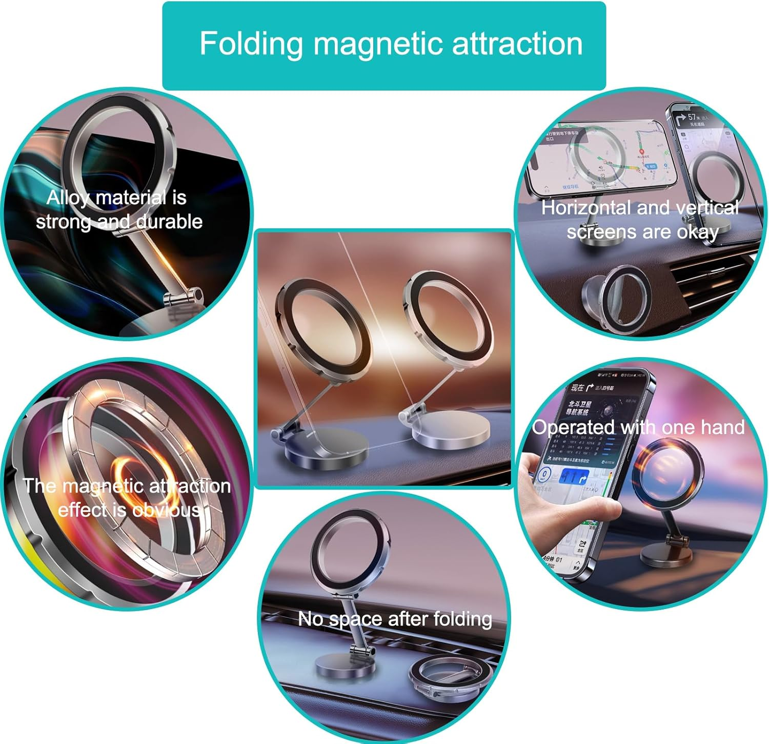 XUANFLY for Magsafe Car Mount, 360&deg; Rotation Phone Holder for Car, Universal Dash Car Mount, All-Metal Magnetic Phone Mount for Car Fit for Iphone 15 14 13 12 Pro Max plus Mini Magsafe Cases (Black) image number 2