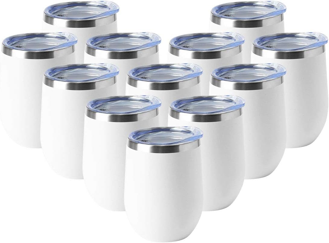 HASLE OUTFITTERS 12Oz Wine Tumbler with Lid Stemless Wine Glasses Double Wall Vacuum Travel Mugs Stainless Steel Coffee Cup for Cold & Hot Drinks Wine Coffee Cocktails Beer 12 Pack White image number 2