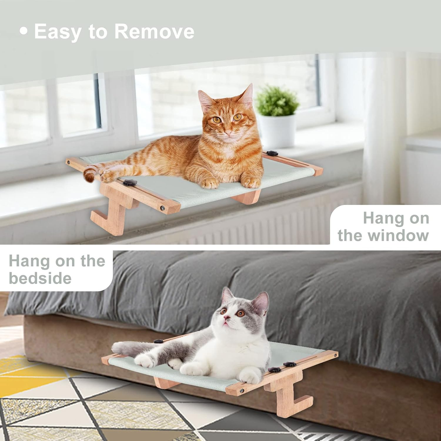 Petmolico Cat Window Perch, Wood Cat Ledge for Window Sill Cat Window Hammock for Indoor Cats up to 40 Lbs, Gray image number 2
