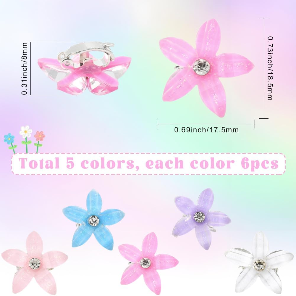 SUNNYCLUE 1 Box 30Pcs 5 Colors Flower Hair Clips Cute Hair Clips 5 Petal Flowers Hairpin with Rhinestone Resin Floral Barrettes Pins for Braid Accessories DIY Crafts Decoration Wedding Party Women image number 4