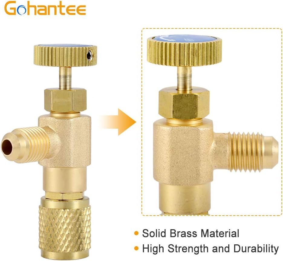 Gohantee R12 R22 Refrigerant Charging Valve, 1/4&ldquo; Male to 1/4&rdquo; Female Safety Adapter Flow Control Ball Valve for R12 R22 Air Conditioner Manifold image number 3