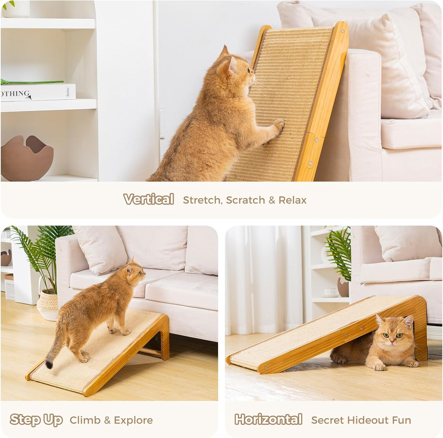 Avont Sisal Cat Scratcher, 24.8 Inch Vertical L-Shaped Large Scratching Board with 110&deg; Angled Ramp for Indoor Cats, Durable and Mess-Free -Nature image number 1