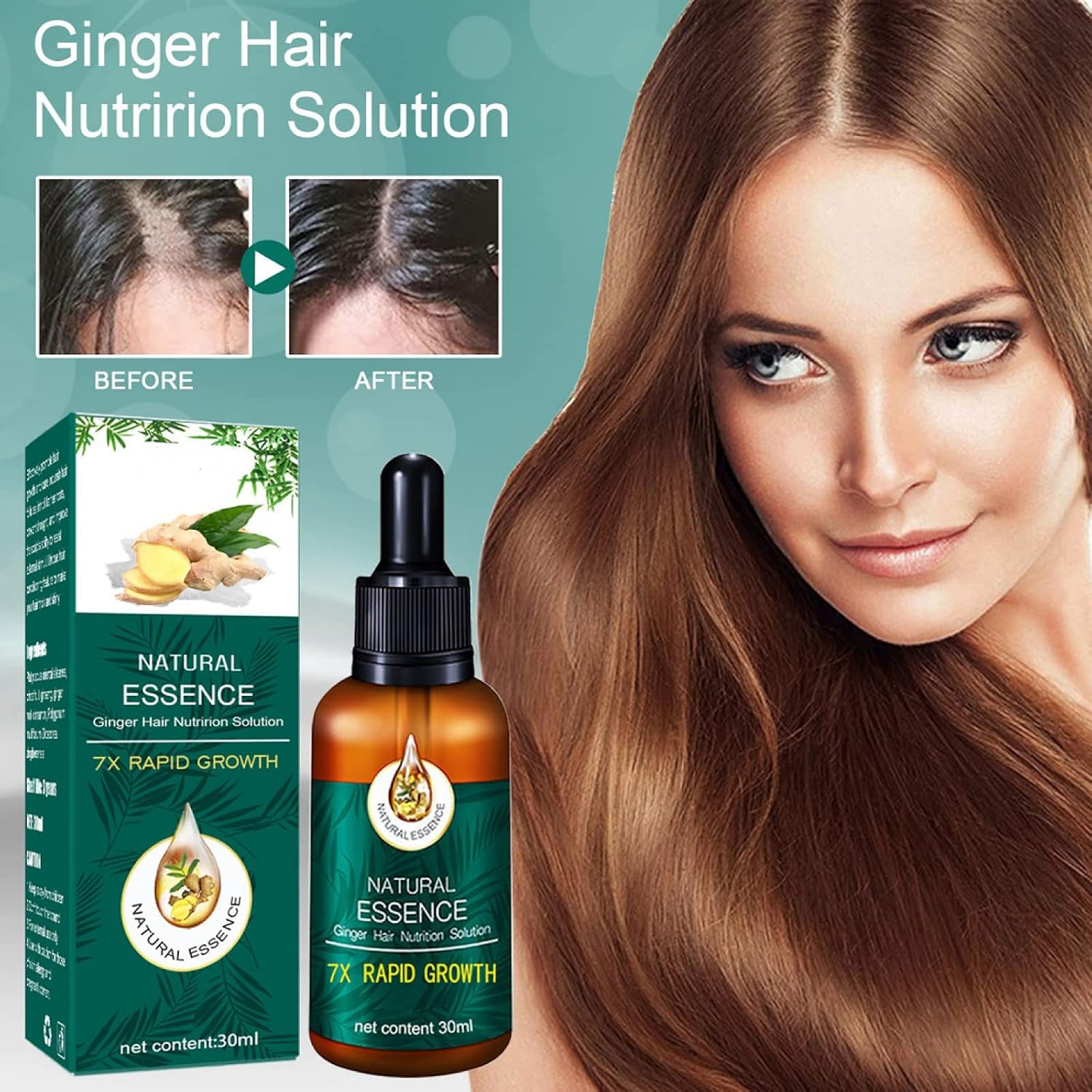 7X Rapid Hairup Serum, Ginger Hair Growth Serum, Rapid Growth Hair Treatment 7 Day Hair Growth Serum Essence Oil Regrow, for Fuller Healthier Hair, Prevent Hair Loss and Thinn-30Ml