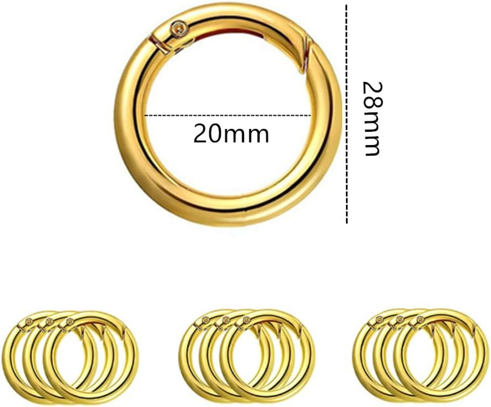 Wanfoou Pack of 40 Carabiner round 28 Mm, round Carabiner Hooks Metal Small Carabiner Hooks O-Ring Carabiner Gold Spring Split Rings for Keys, Bags, Handbag and DIY Crafts (Golden) image number 4