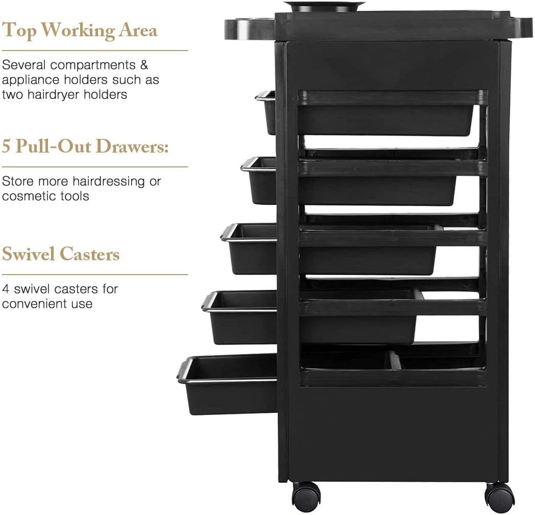 Hairdressing Trolley Storage Rolling Tool Cart Salon Furniture on Wheels 6 Tiers 5 Tray image number 2