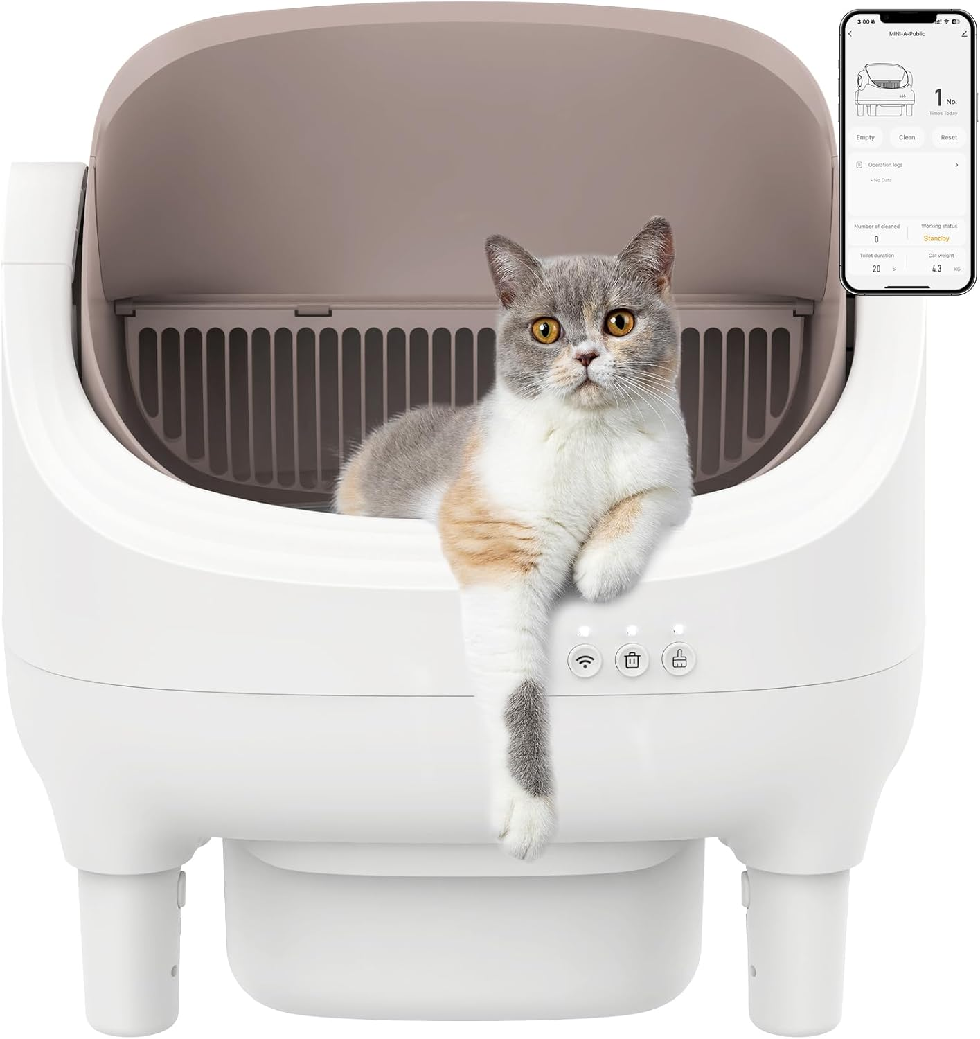Advwin Self Cleaning Litter Box, Open Top Design Automatic Cat Litter Box for Multiple Cats with App Control, Safety Protection, 10.5L Large Waste Bin, Includes Trash Bags and Litter Mat image number 5