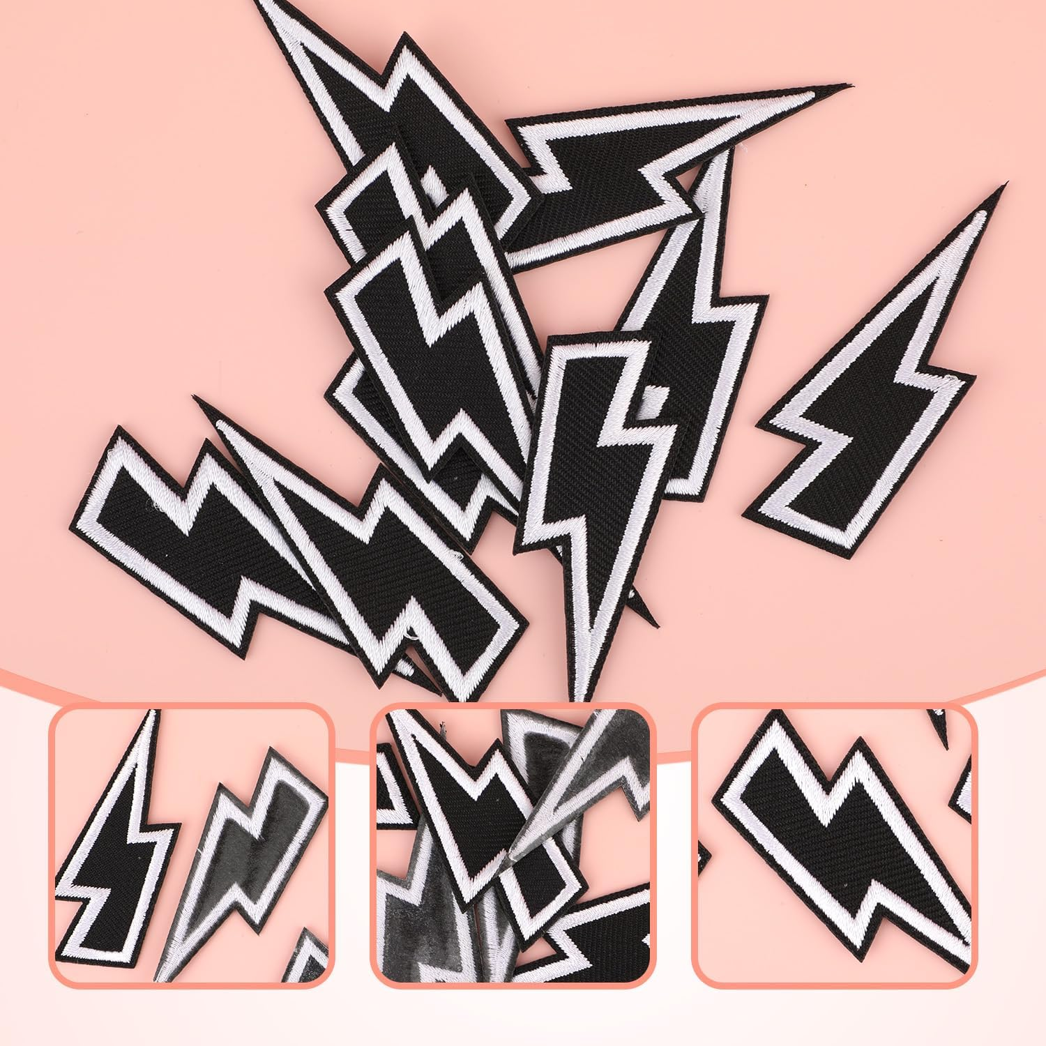 10Pcs Lightning Bolt Iron on Patch, Black Thunderbolt Patch Lightning Patch Sew on Embroidered Applique Flash Iron on Patch for DIY Clothes Hats Jeans Bags Shoes image number 5