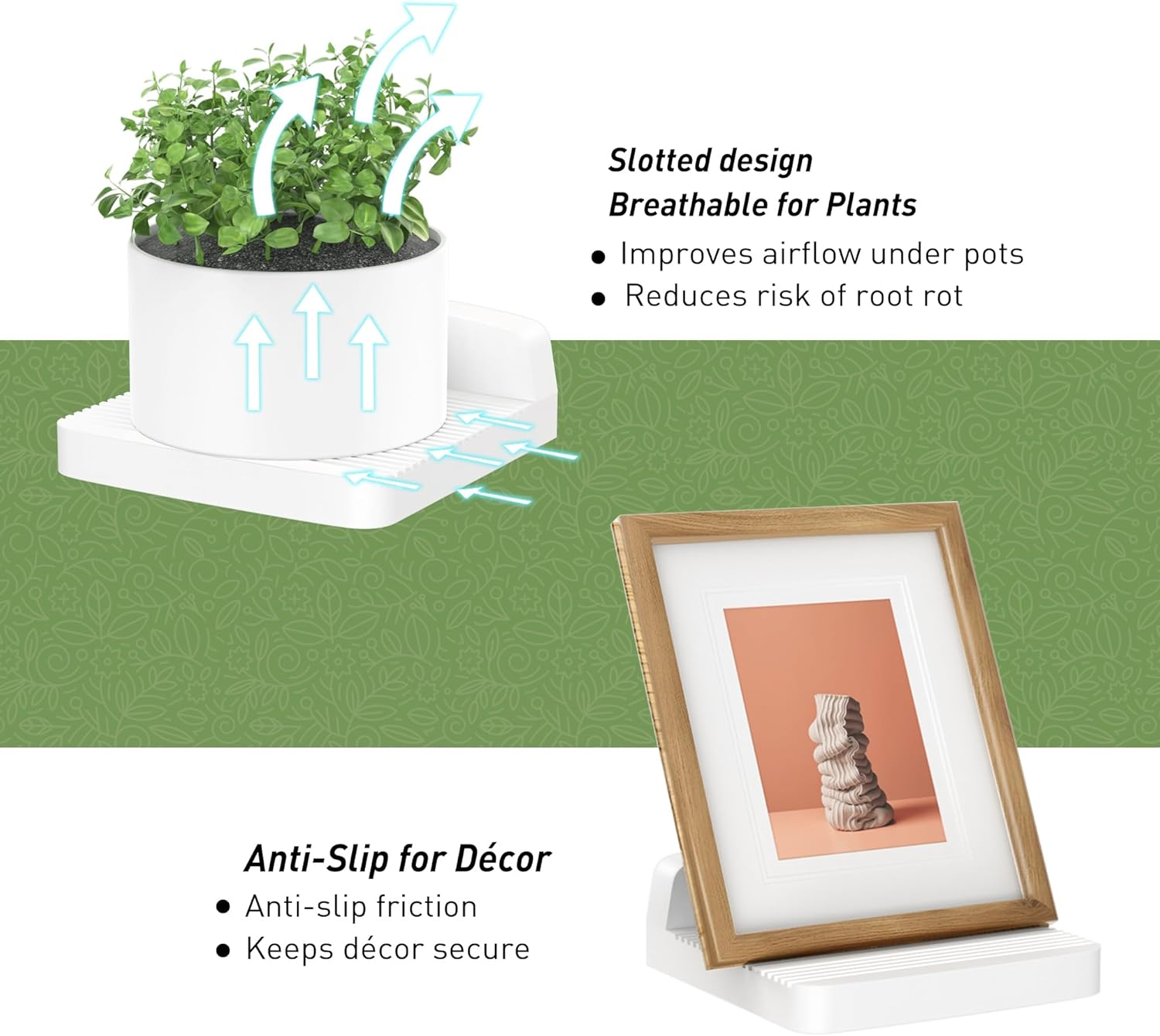 Tofitter Wood Floating Shelves 6"X6" 2-Pack, Solid Wood with Slotted Surface for Breathable Anti-Slip, Rounded Corners, French Cleats, Easy Install for Bedroom, Living Room, Bathroom（White image number 4