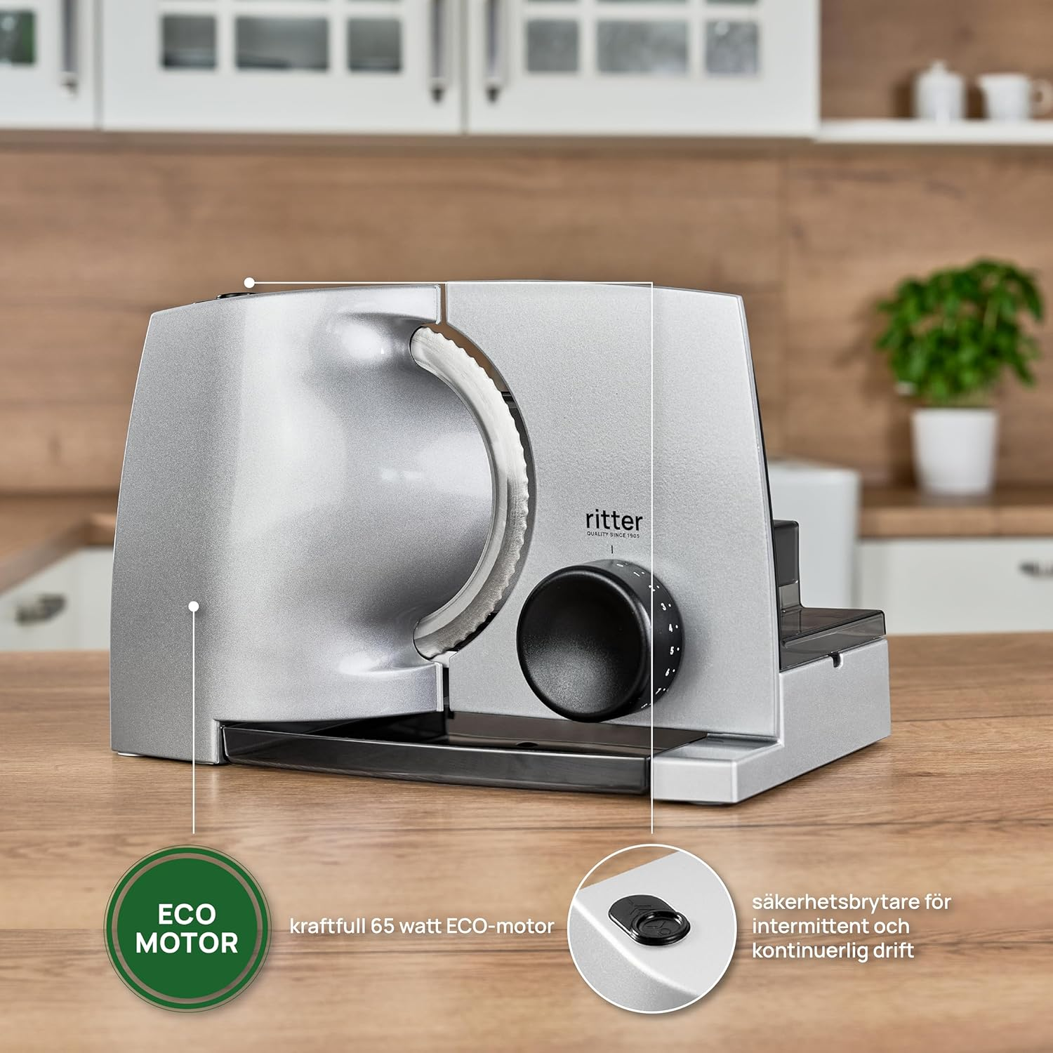 Ritter Compact 1 Silver Metal Food Slicer with Stainless Steel Blade image number 1