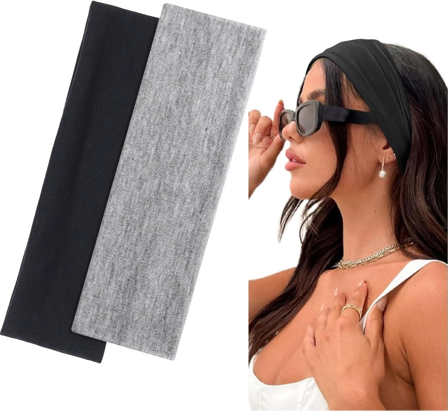 BELEVO 7Cm Wide Headband, Stretchy Headbands for Women'S Hair Black Head Band Elastic Head Bands Soft Hair Bands for Men and Women for Sports, Yoga and Exercise (Black, Brown)