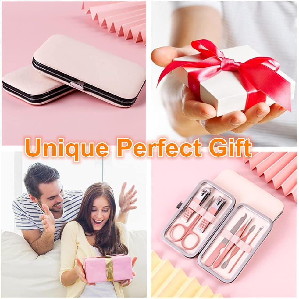 QURIPE Manicure Set, Luxury Manicure 7 in 1 Professional Pedicure Set, Nail Clippers Kit, Nail Care Tools with Luxurious Travel Case, Best Gifts for Women Girl(Rose Gold)