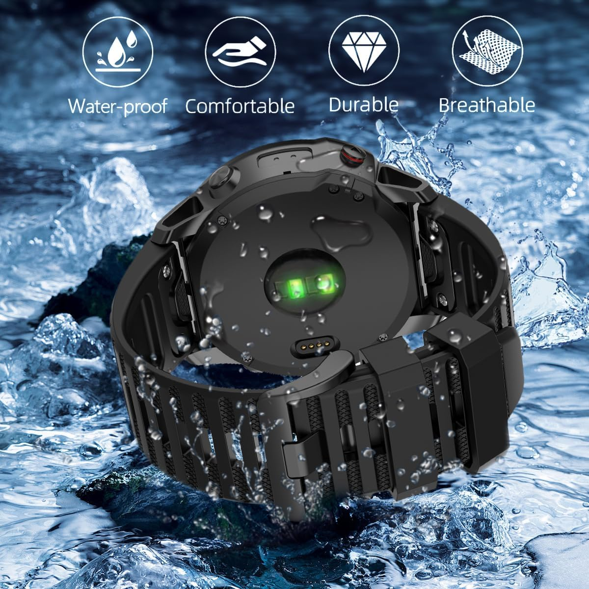 T Tersely 2 Pack Quickfit Sport Strap for Garmin Enduro3/Fenix 8/7X/7X Pro/6X/6X Pro/5X,26Mm Soft Silicone Watch Band Replacement for Garmin Fenix 5X Plus/Fenix 3/Fenix 3Hr/Tactix7/Bravo/Enduro2 image number 5