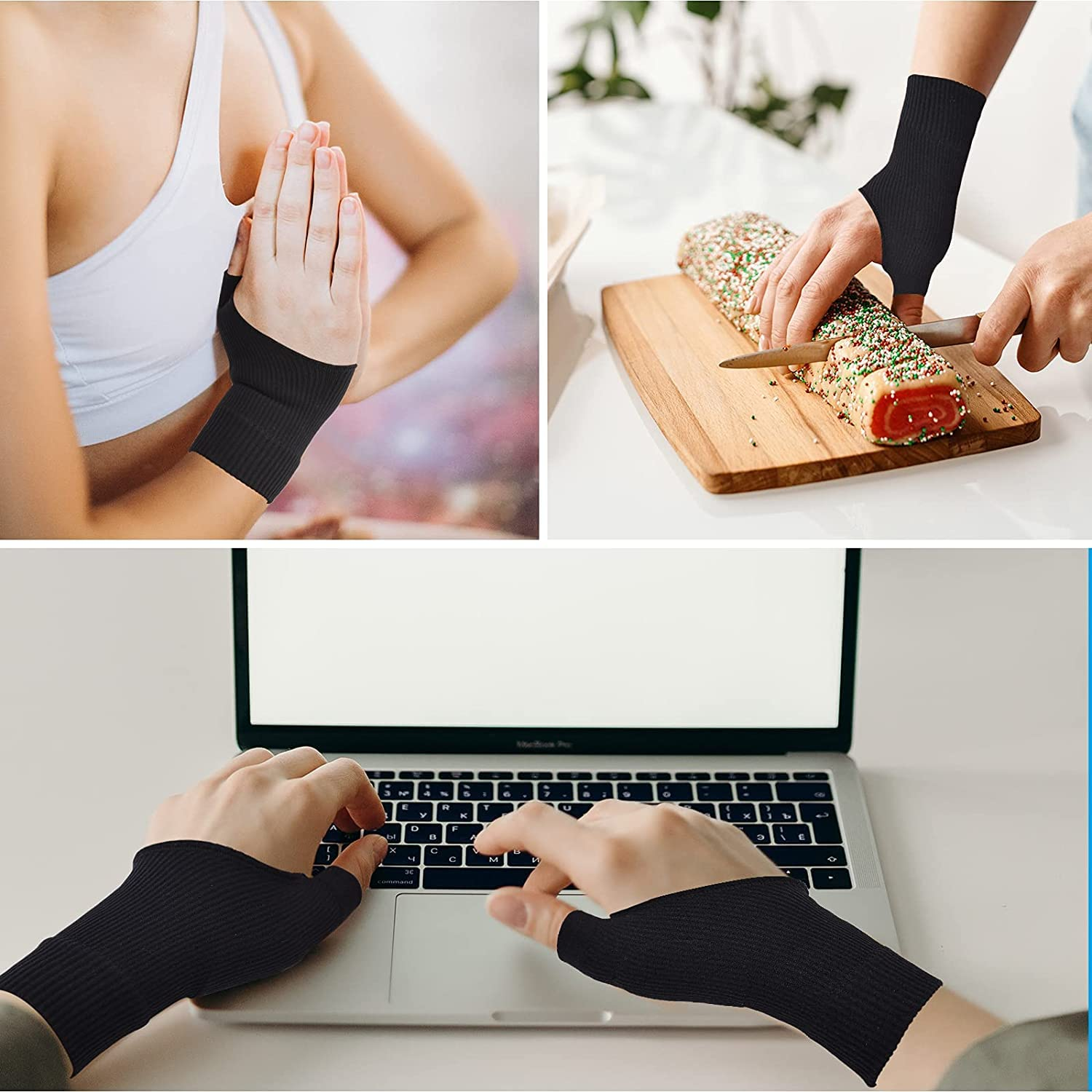 2PCS Gel Thumb Wrist Support Brace, Breathable Compression Arthritis Gloves for Thumb Arthritis, Carpal Tunnel, Tenosynovitis for Men and Women Fits Both Hands(Black) image number 6