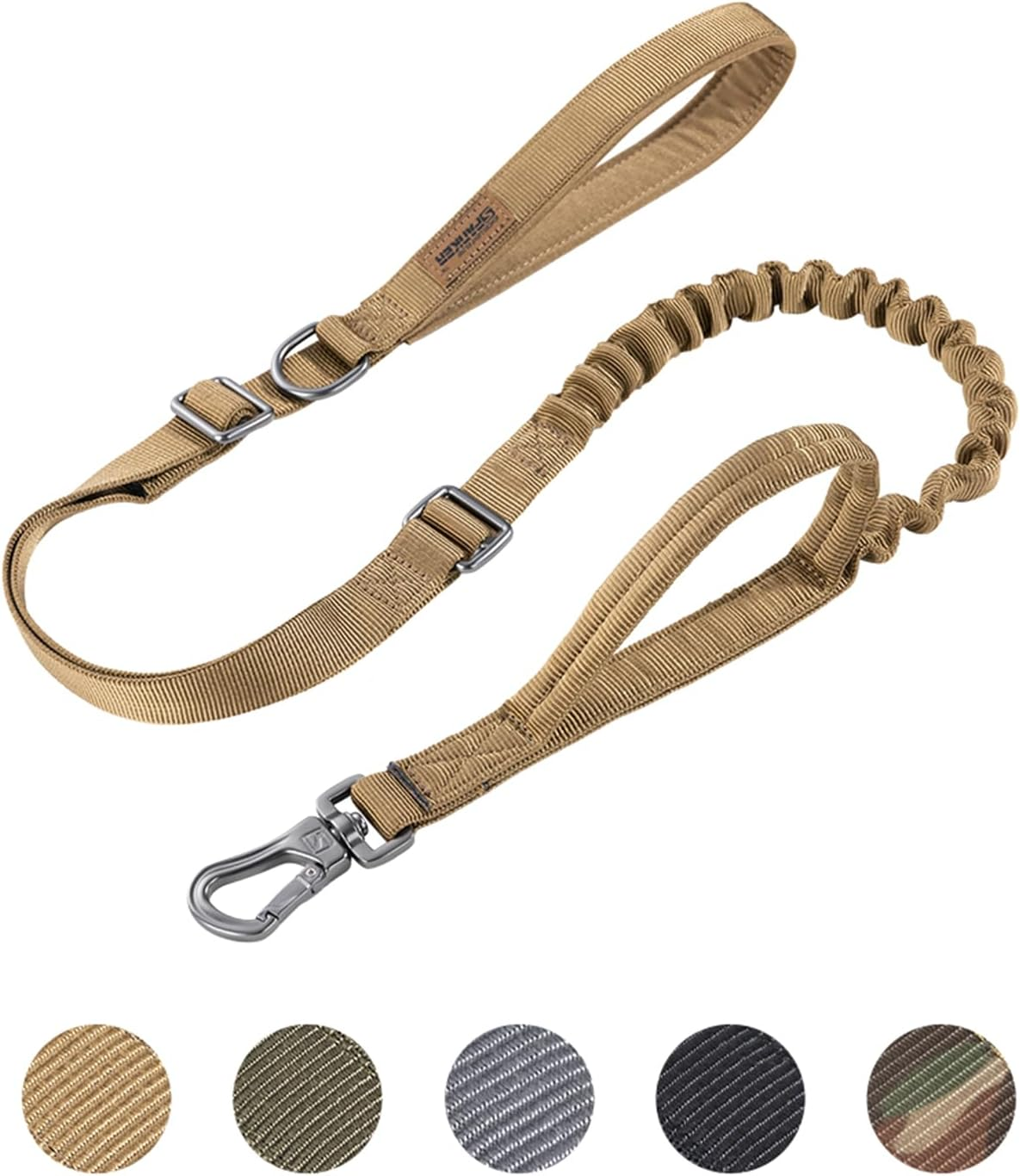 EXCELLENT ELITE SPANKER Tactical Bungee Dog Leash Military Dog Leash Adjustable Tactical Leash Elastic Leads Rope with 2 Control Handle (Grey)