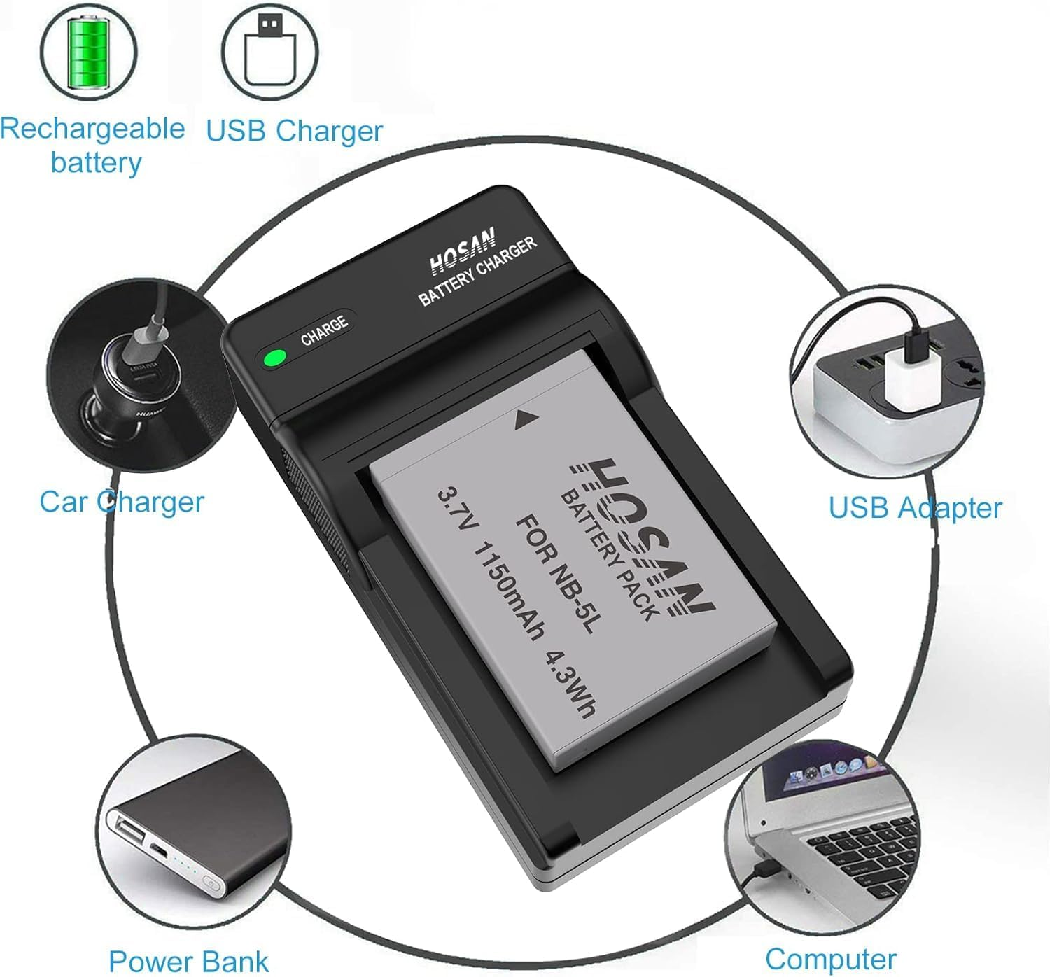 NB-5L Battery (2-Pack) and Portable USB Charger Kit for Canon NB-5L Canon Powershot S100, S110, SD790IS, SD850IS, SD870IS, SD880IS, SD890IS, SD970IS image number 3