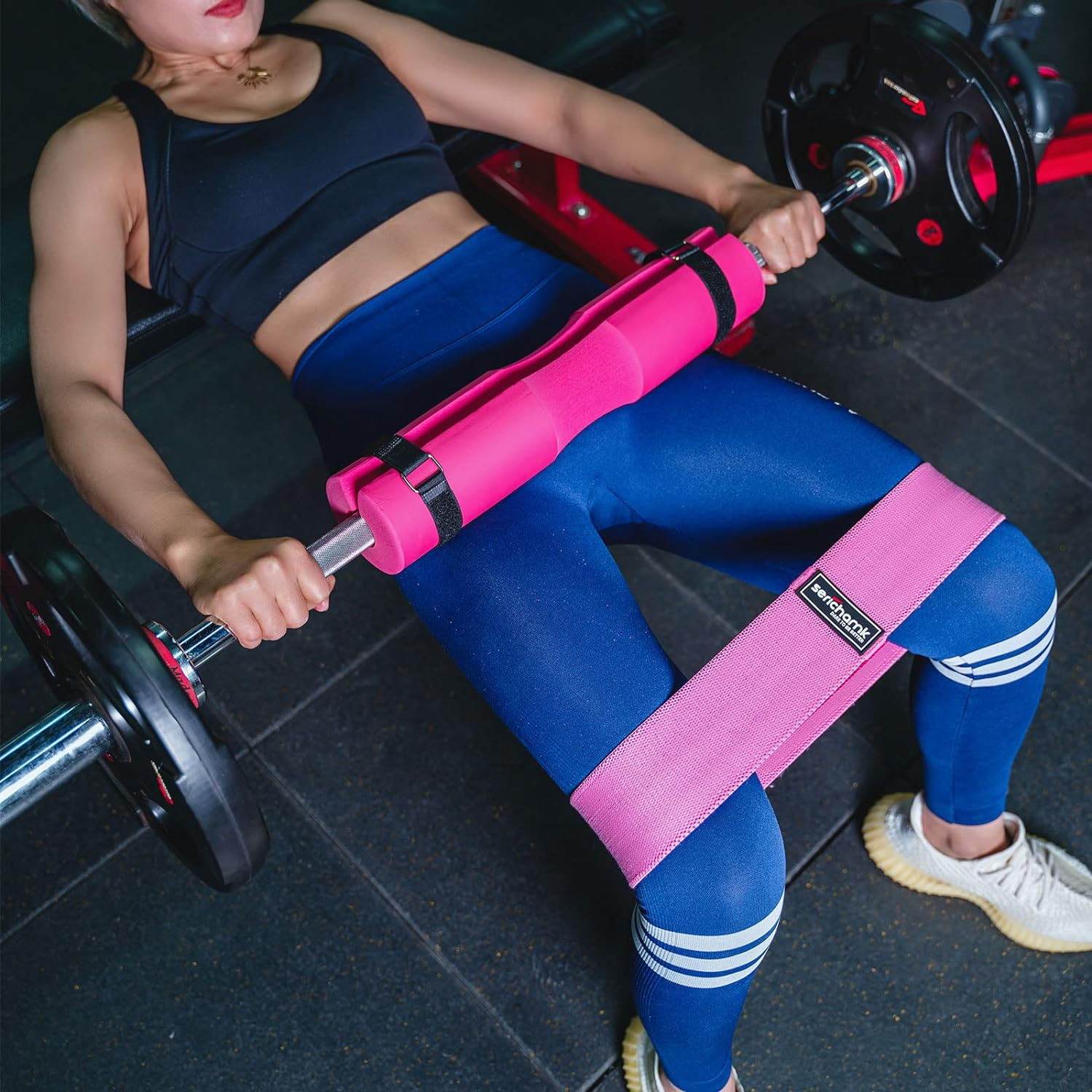 Barbell Pad for Hip Thrust Squat Bar Pad Foam Barbell Pad for Weight Bar Cushion with 2 Gym Ankle Straps 1 Booty Band and Carry Bag for Standard Olympic Bars image number 2