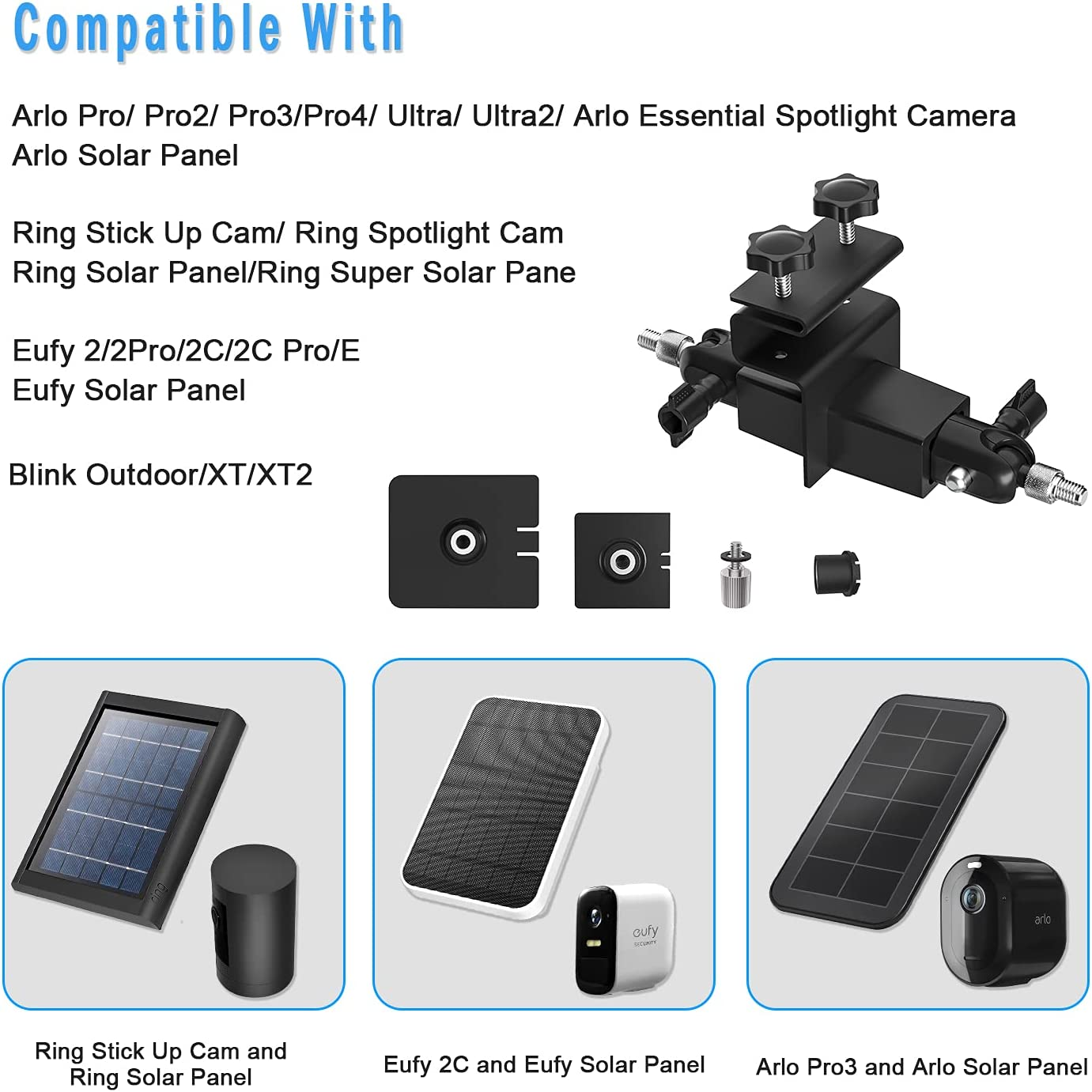 HOLACA 2 in 1 Two-Way Gutter Mount for Eufy Cam 3(S330),S230,S220,E20/E40/Eufy2/2Pro/3C/2C Pro/Eufy E and Solar Panel- Arlo Accessories Outdoor Mount(1Pack Black) (Black) image number 6