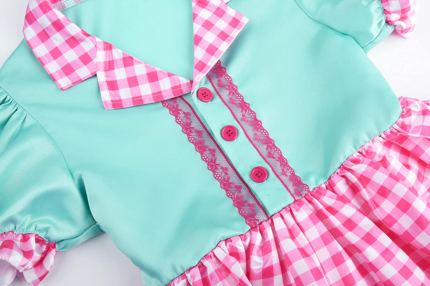 Relibeauty 50S Girl Costume Waitress Costume for Girls with Apron and Headband, Green & Pink image number 4