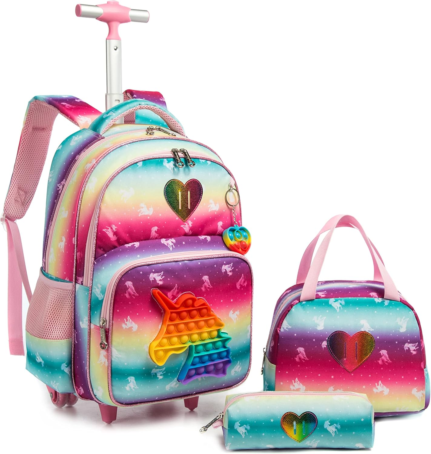 Meetbelify Rolling Backpack for Girls with Pencil Case&Lunch Bag School Bags Trolley Wheeled Backpacks
