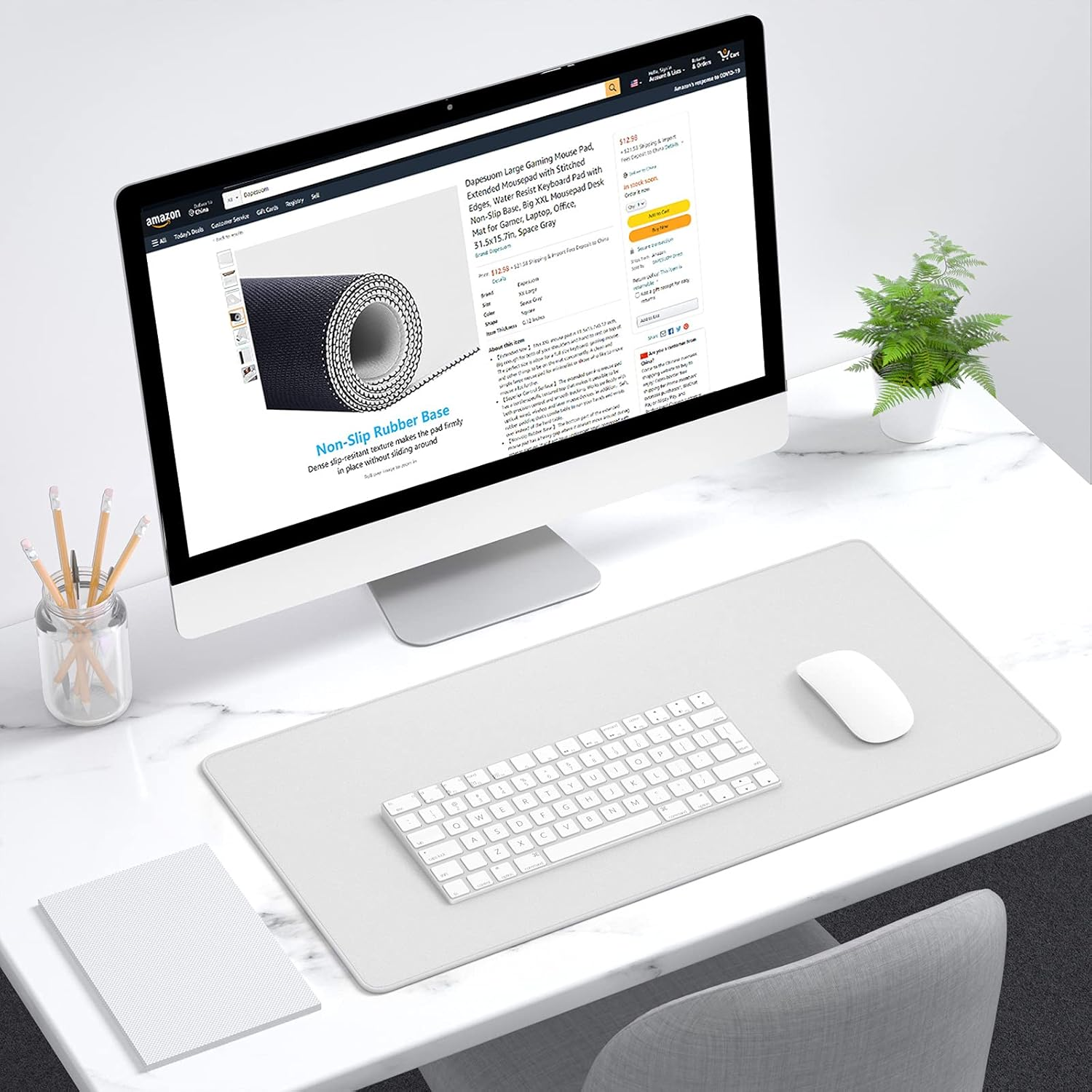 Dapesuom Large Mouse Pad, Extended Gaming Mouse Mat with Stitched Edges, Full Size Desk Mats with Non-Slip Base, Computer Big Desktop Keyboard Pad for Gamer, Laptop, Office, 23.6 X 11.8 In, Space Gray - Apricot Yellow image number 7