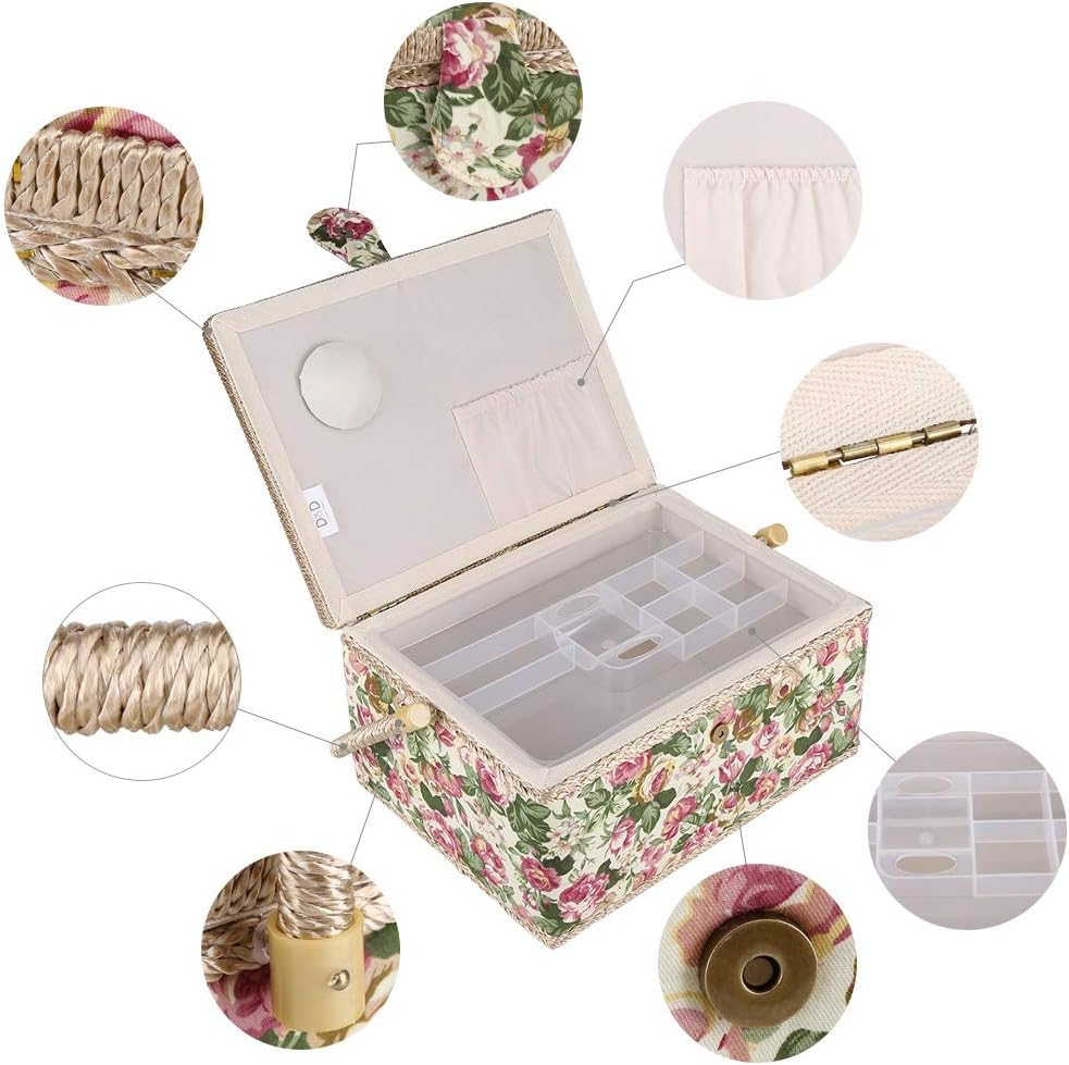 Extra Large Vintage Sewing Basket Kit - Handmade Organizer for Needles, Thread, Tape Measure, Thimbles and Other Sewing Supplies Storage