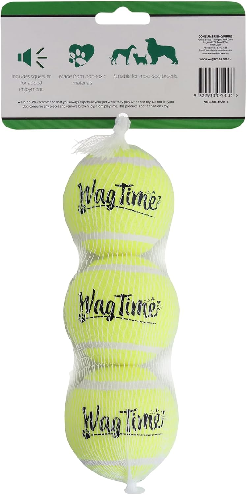 Wagtime Squeak Tennis Balls 3Pk - Durable, Fun Dog Toy for Fetch & Play - Bright Colours, Safe Non-Toxic Material, Ideal for Small to Large Breeds - Interactive Pet Exercise & Entertainment image number 1