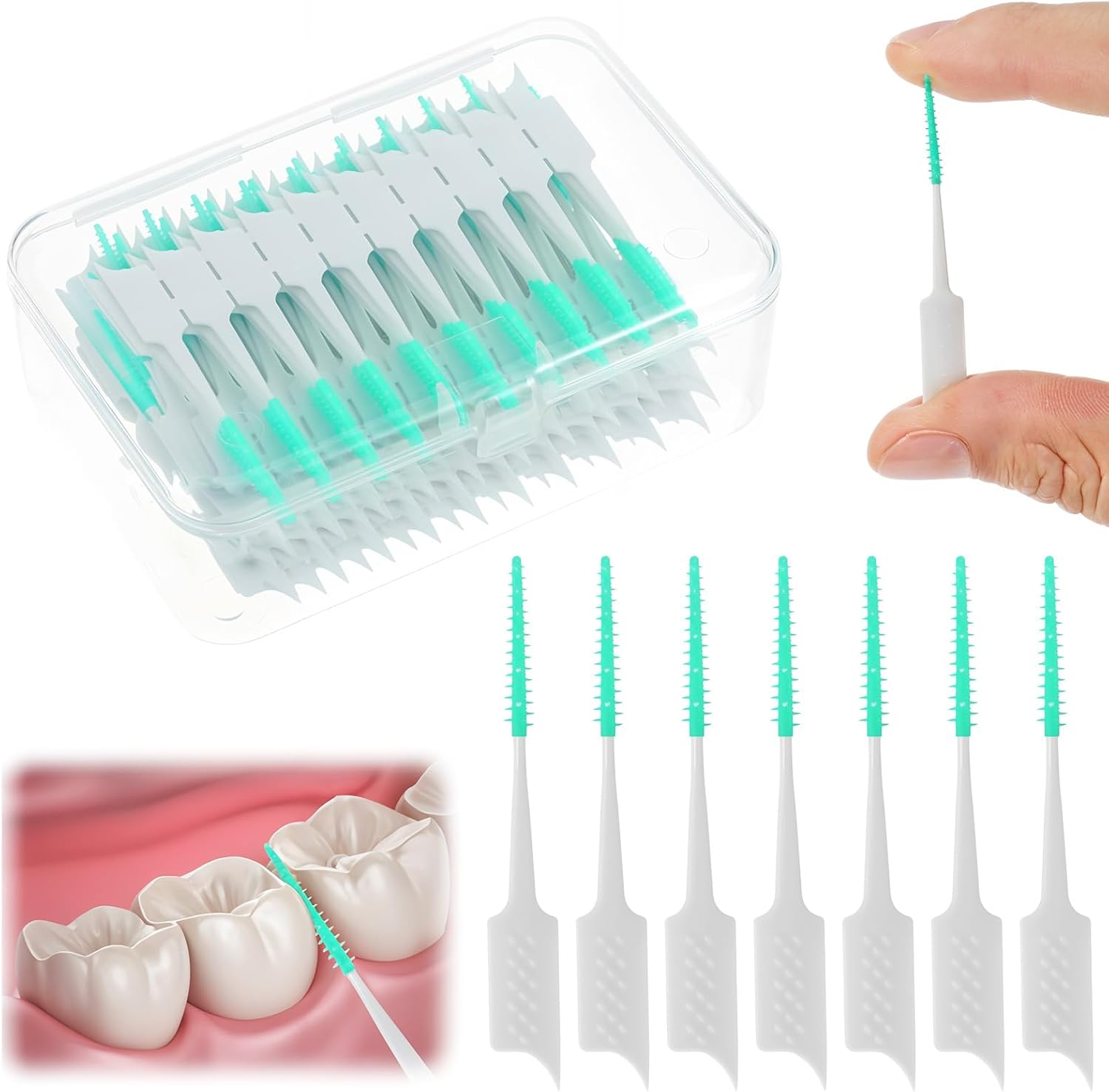 300 Pcs Dual-Use Interdental Brushes Disposable Dental Picks Soft Silicone Interdental Brush Premium Dental Floss Picks for Adults Teeth Health Cleaning Tools (Green) image number 3