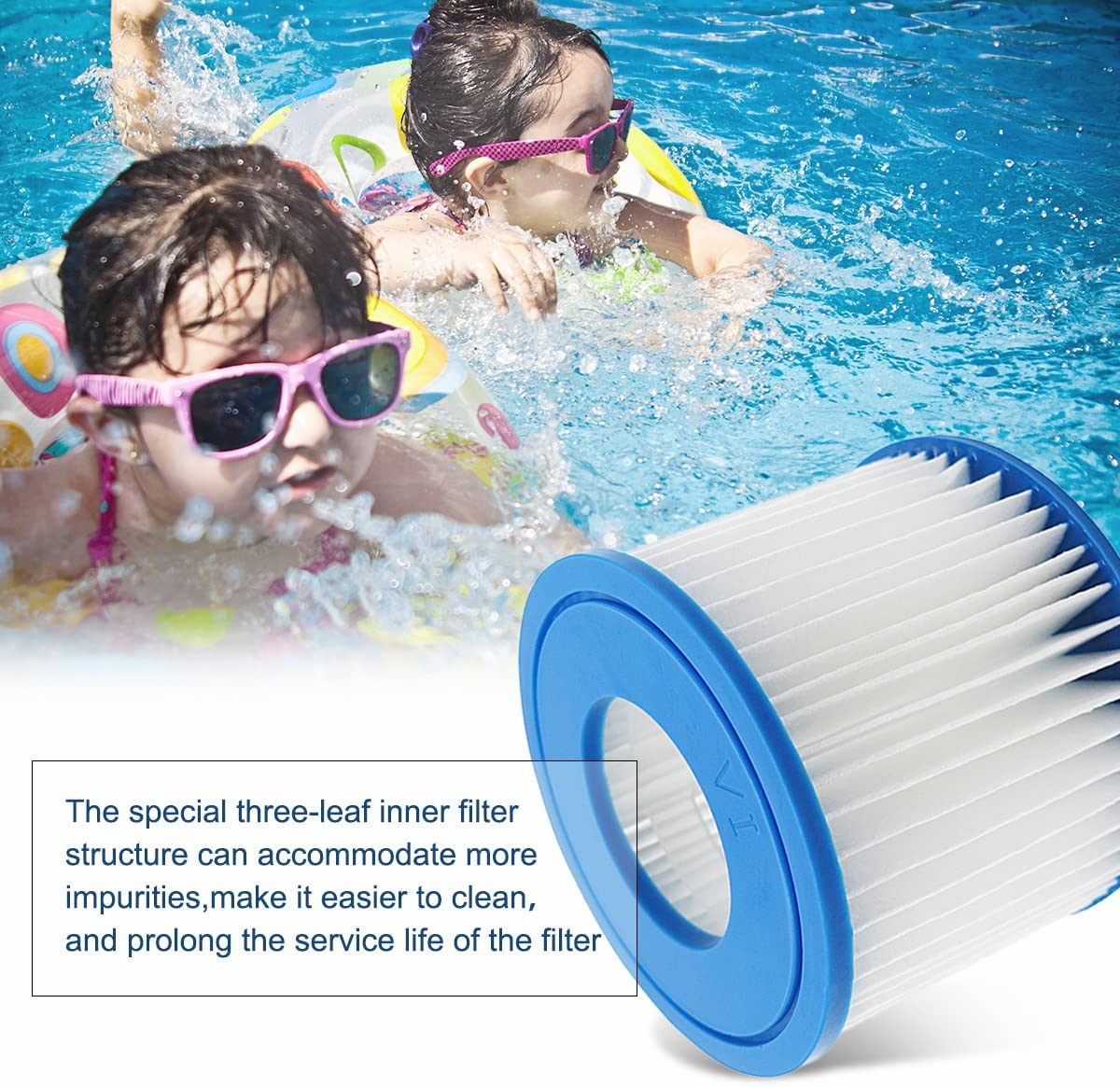 6Pcs Replacement Swimming Pool Filter for Bestway, Size VI Filter Cartridge Compatible with Lay-Z-Spa, Miami, Vegas, Palm Springs, Paris Monaco image number 3