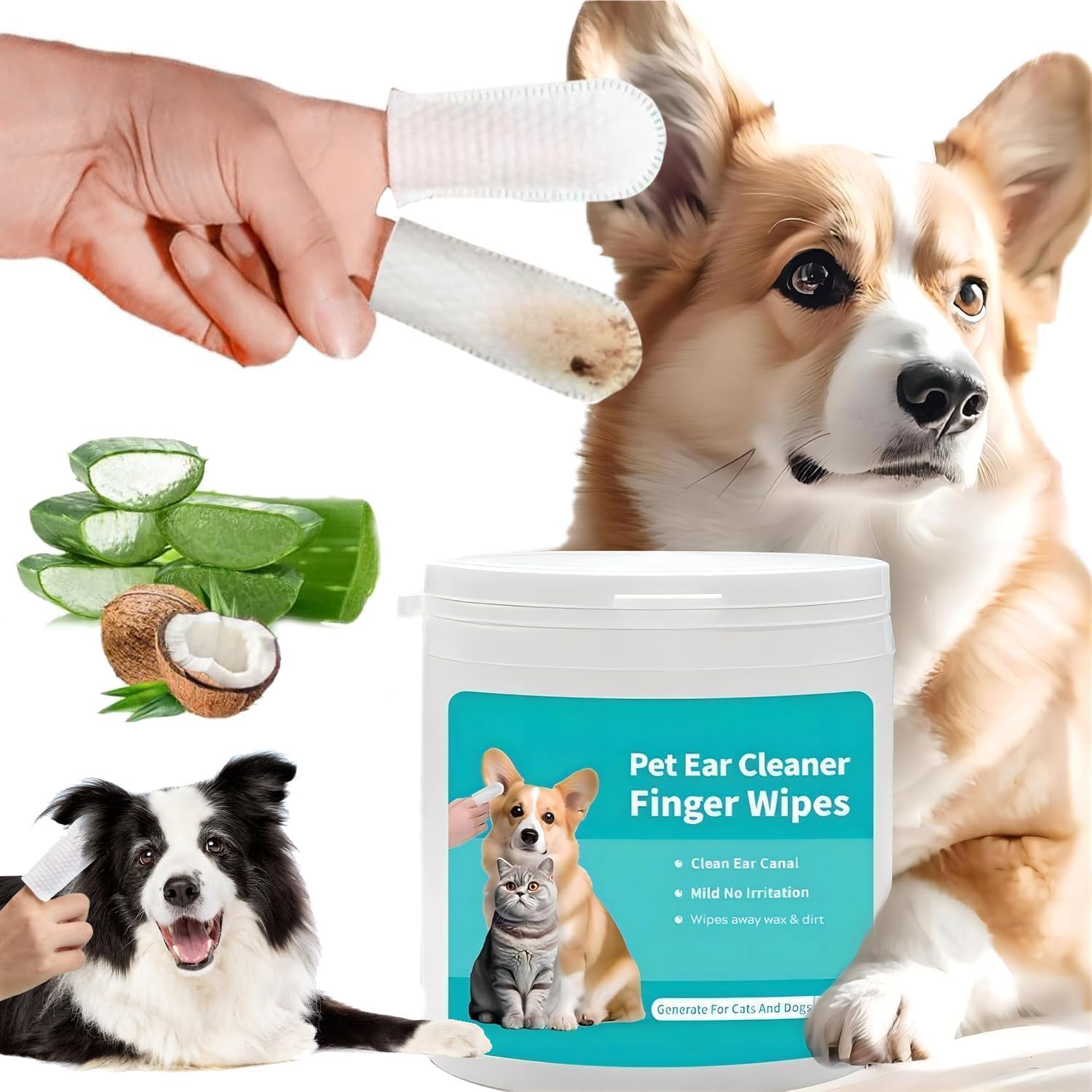 Mumoo Bear 50 Counts Ear Cleaner Finger Wipes, Dog Ear Cleaner, Grooming Kit Care for Dogs and Cats, Soft & Easy Cleaning Pads, Remove Wax, Dirt & Stop Smelly, Itchy, Non-Irritating-Upgraded image number 2