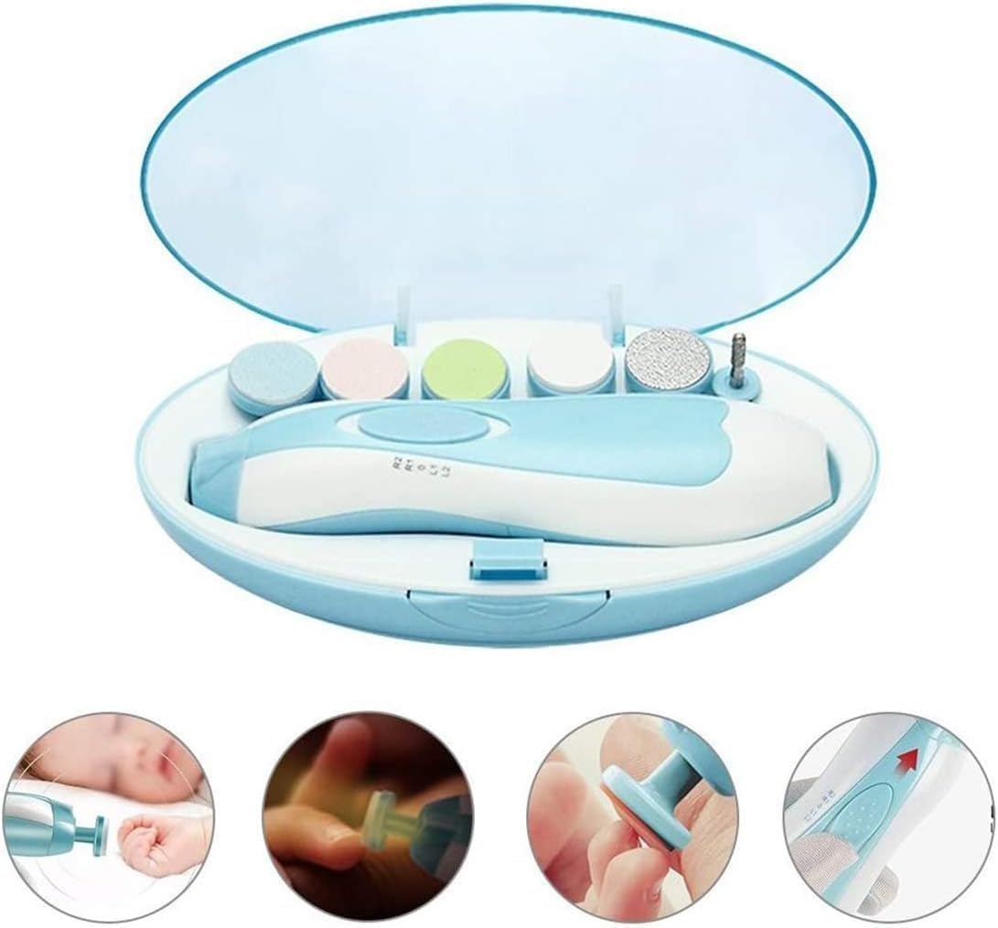 Electric Baby Nail File with Light, Safe Baby Nail Trimmer Clipper - Electric Nail Clippers Kit with 6 Grinding Heads for Newborn Infant Toddler Kids Toes and Fingernails
