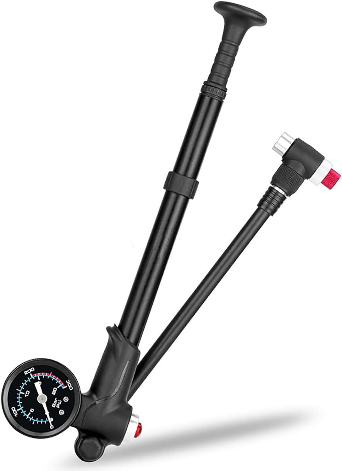 MUYIBENMU Portable Bike Pump, 300 PSI, 2-In-1 Bicycle & Suspension Pressurization System with Integrated Gauge, Presta and Schrader Compatible image number 5