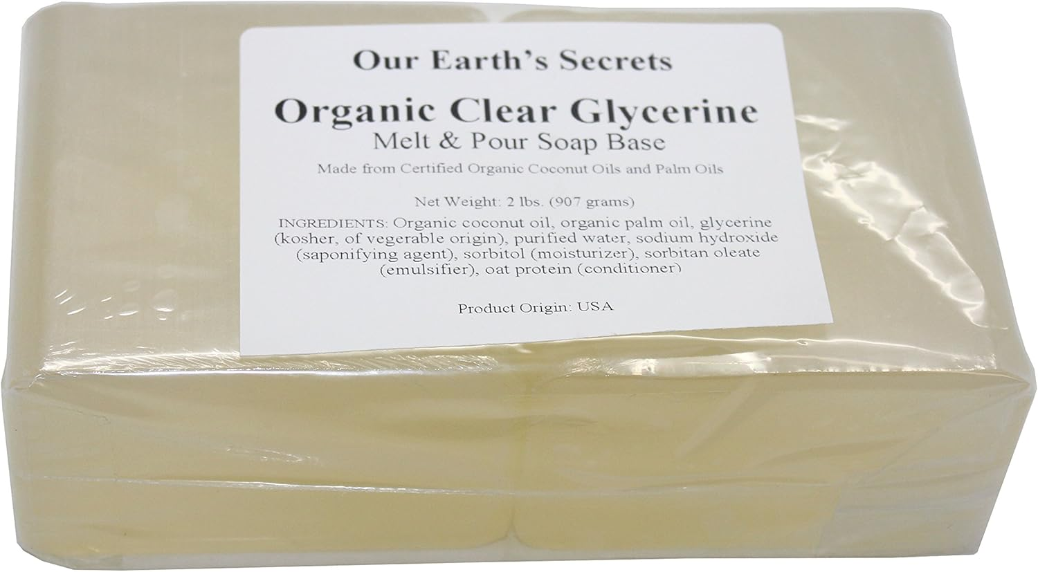 Organic Clear Glycerin - 0.9Kg Melt and Pour Soap Base - Our Earth'S Secrets image number 2