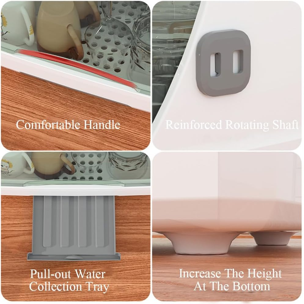 Bottle Drying Rack with Lid, Kitchen Dishes Drain Storage, Nursing Bottle Storage Holder, Dustproof Kitchen Cabinet Organizer, Dust-Proof Baby Cup Storage Box with Removable Drip Tray image number 3