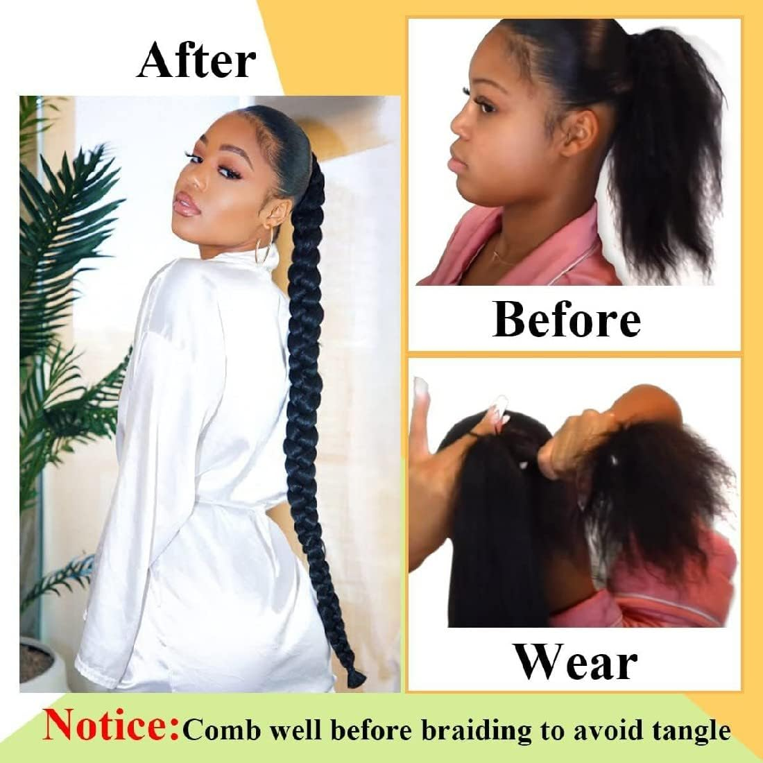 1 X Braid Extensions, Ponytail Extension with Hair Band, for Braiding Long Ponytail Hairpiece for Women, Black image number 1