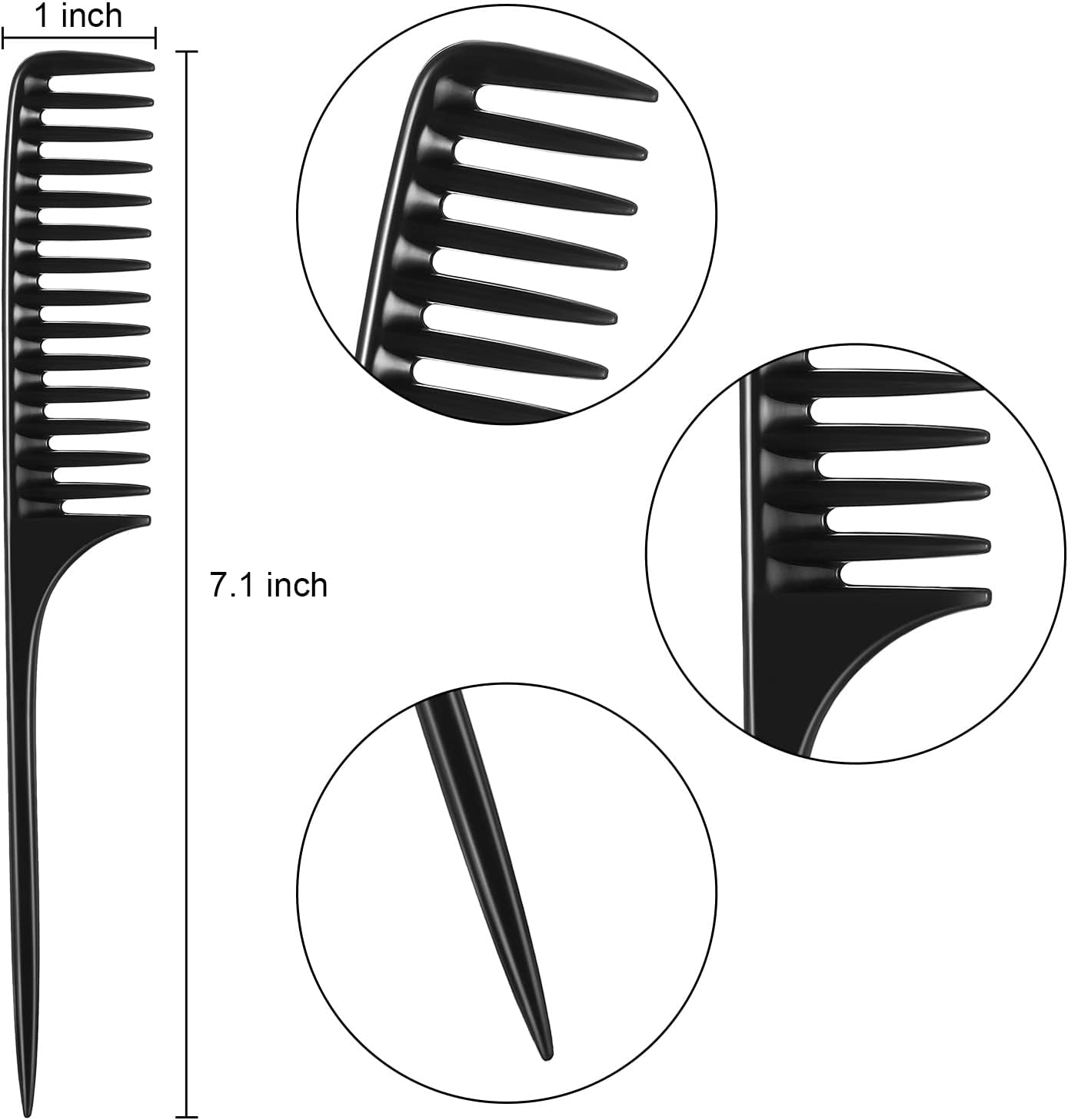 Leinuosen 3 Pack Wide Tooth Tail Combs, Black Carbon Fiber Teasing Salon Back Styling Comb anti Static Heat Resistant, Suitable for All Kinds of Hair image number 5