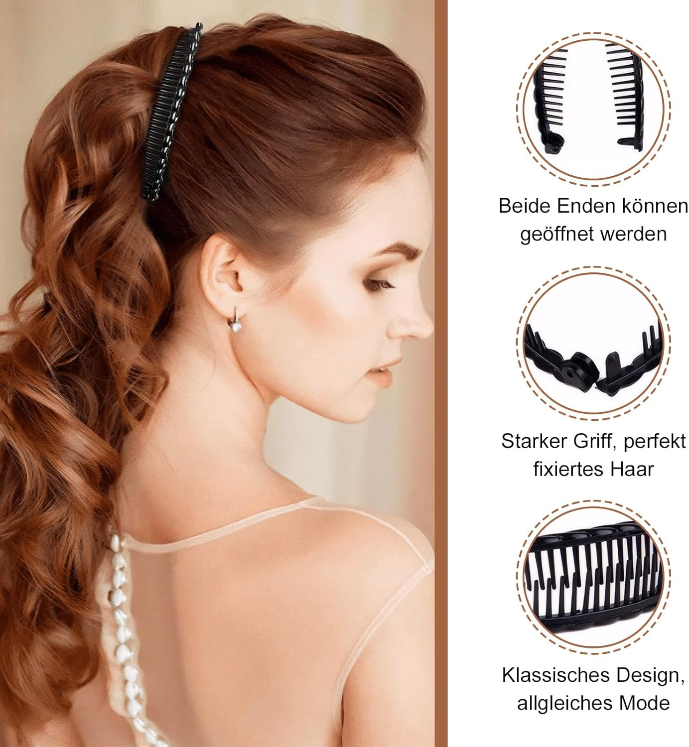 QESSUVNC Pack of 4 Large Banana Clips, Vintage Banana Clip Hair for Women and Girls, Suitable for Daily Life and Fashion Styling (Brown and Black)