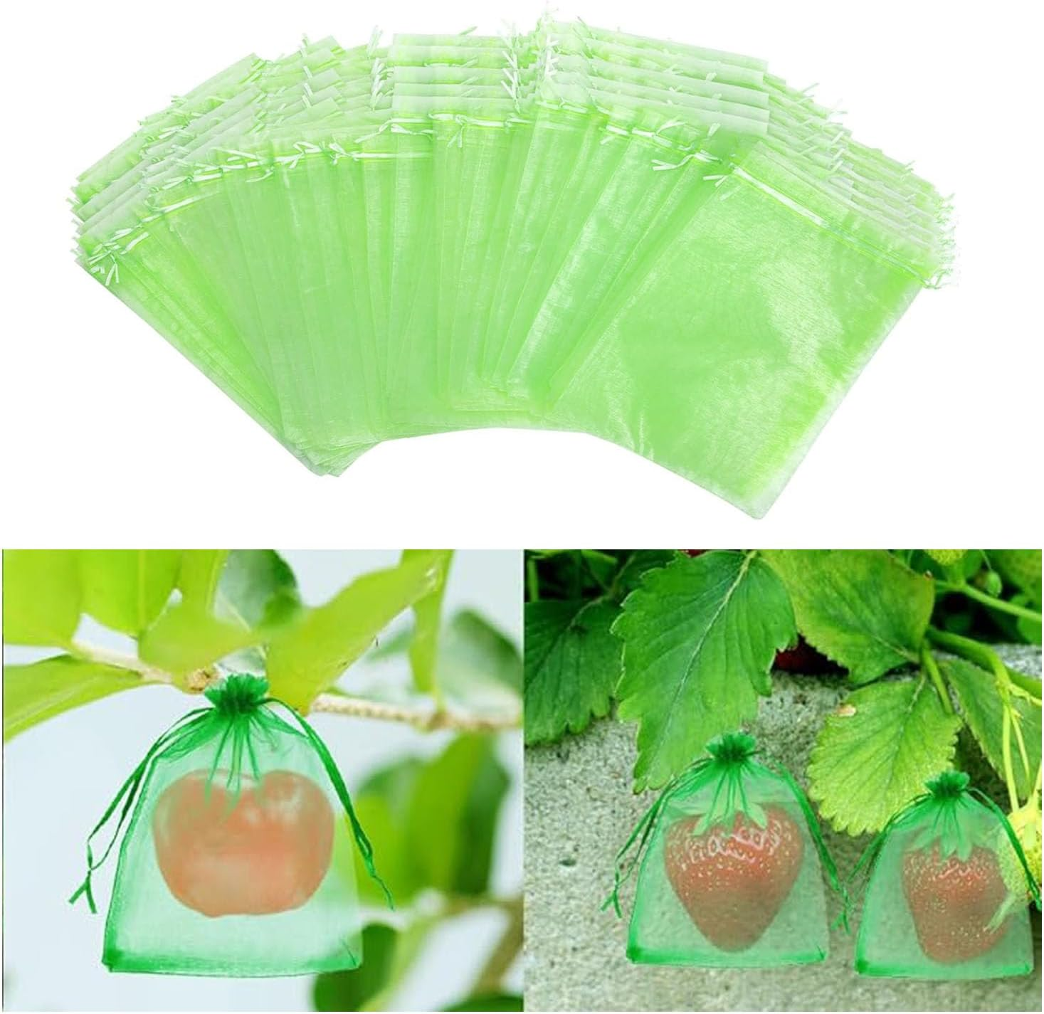 50 Pcs Fruit Protect Bags,Fruit Cover Mesh Bag with Drawstring,Reusable Mesh Garden Netting Protection Bags for Protecting Fruit Tree,Vegetables, Plants from Birds and Insects (15 * 20 Cm)