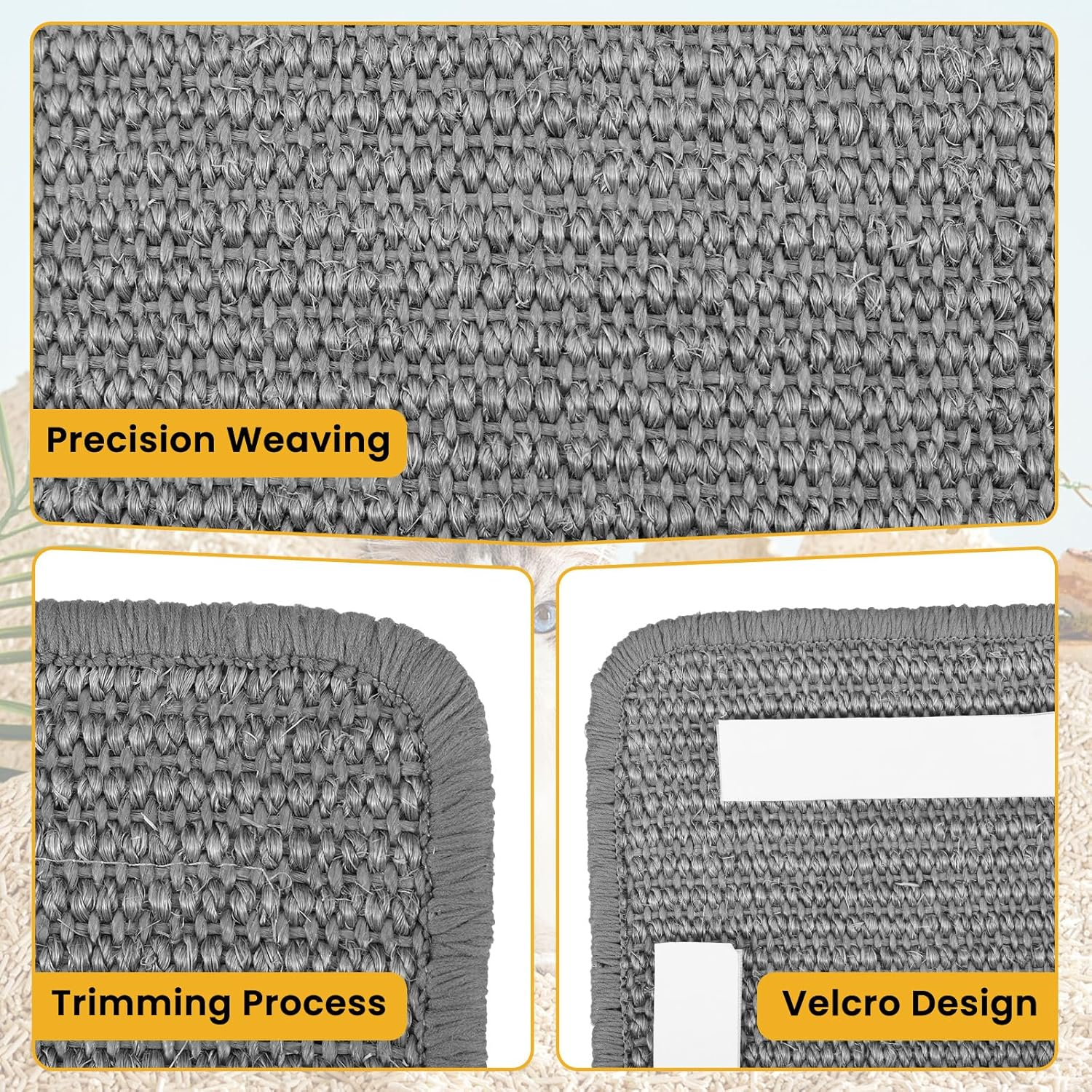 Zocipro 2Pcs Cat Scratching Mat 50X25Cm, Self-Adhesive Cat Scratching Pad Rug, Natural Sisal Cat Scratch Mat, anti Scratch Pet Supplies Furniture Protector for Sofa Carpets Floor Wall (Grey) image number 2