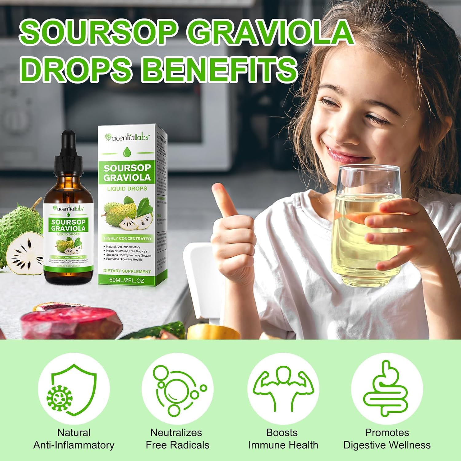 Soursop Graviola Liquid Drop Organic 1800 Mg, Organic Soursop Extract Liquid for Cell Support, Boosting Immune Health ﻿ image number 1