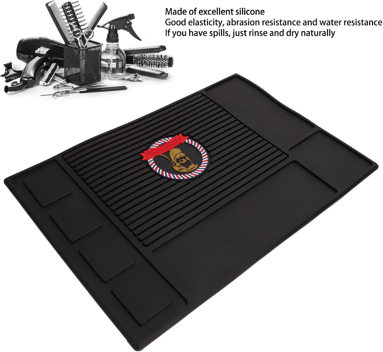 Barber Mat for Clippers, Heat Resistant Elastic Salon Barbershop Work Station Pad, Non Slip Silicone Barber Station Mat, Waterproof Barber Station Organizer Mat for Hair Salon image number 2