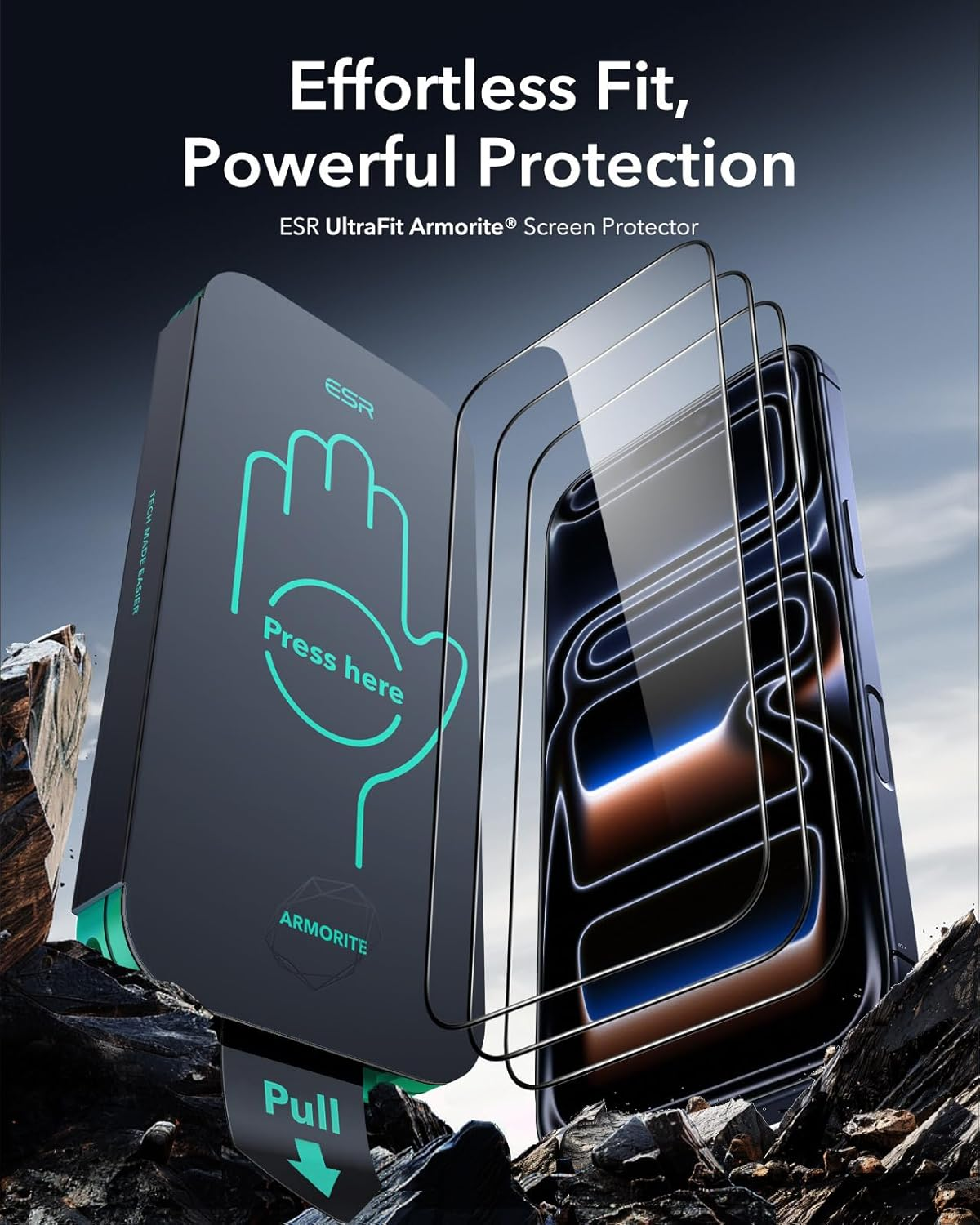 ESR 3 Pack for Iphone 17 Pro Max Screen Protectors 9H+ Tempered Glass, Military-Grade Shatterproof, with AR Anti-Reflective Technology, Armorite Ultra-Tough Tempered Glass with Ultra Fit Tray image number 5