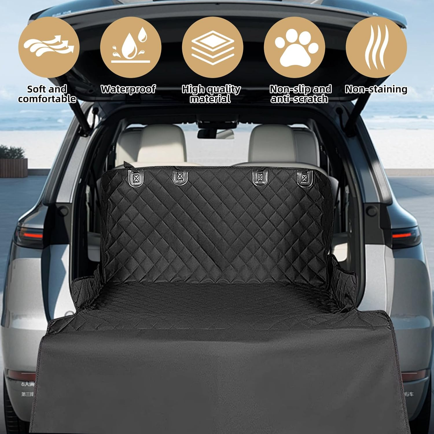 SUV Dog Car Seat Cover, Waterproof Pet Seat Trunk Mat Protector for Vans Suvs Sedans, Non-Slip Scratch-Proof Stain-Proof Dog Car Hammock Easy Clean (205X135Cm, Black) image number 2
