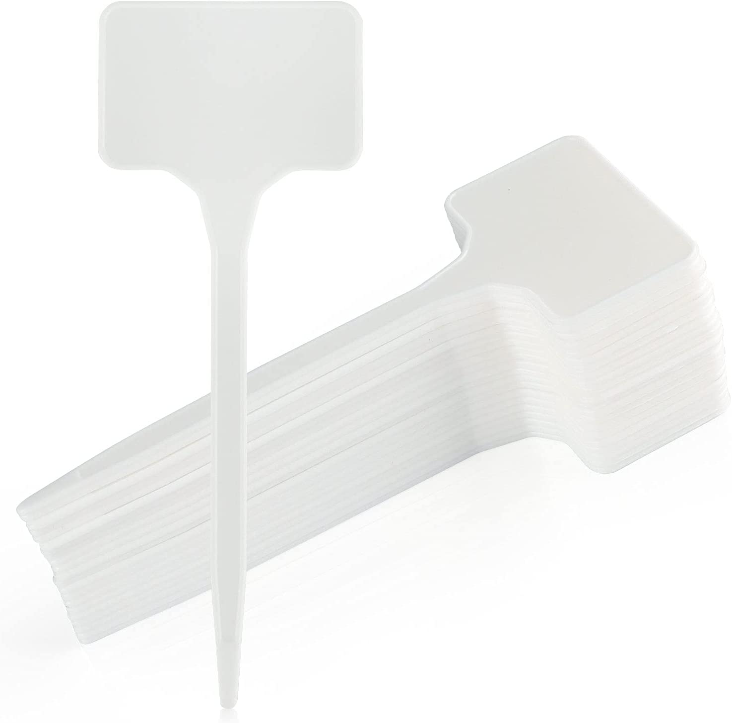 KINGLAKE GARDEN Large Plastic Plant Labels 6 Inch 50 Pack White Sturdy Extra Large T-Style Plastic Plant Labels for Flower Beds,Plant Pots image number 1