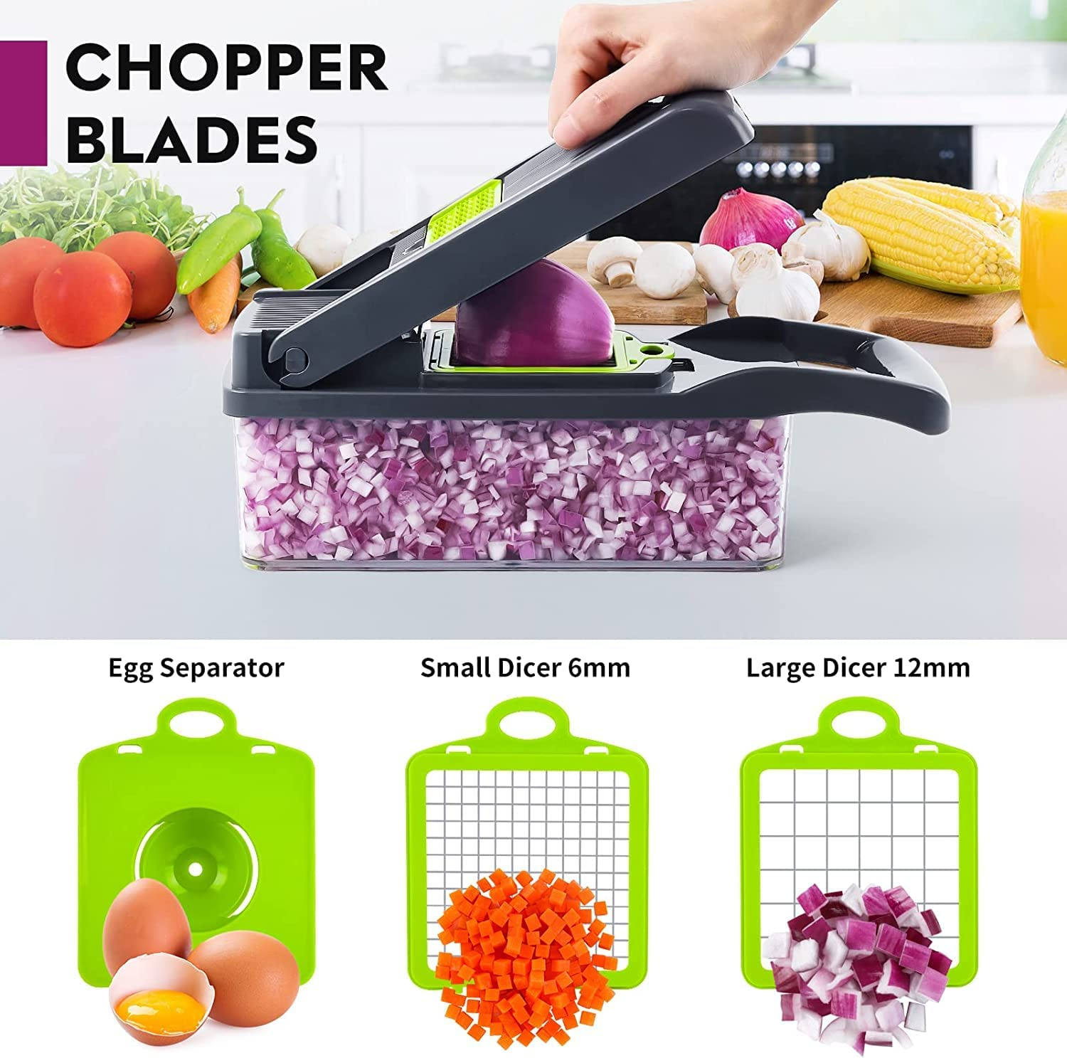 MEALIHOM 15 in 1 Vegetable Chopper Onion Chopper Mandolin Slicer Food Chopper Slicer Dicing Machine Cutter Veggie Chopper with 8 Blades Potato Carrot Garlic Chopper image number 4