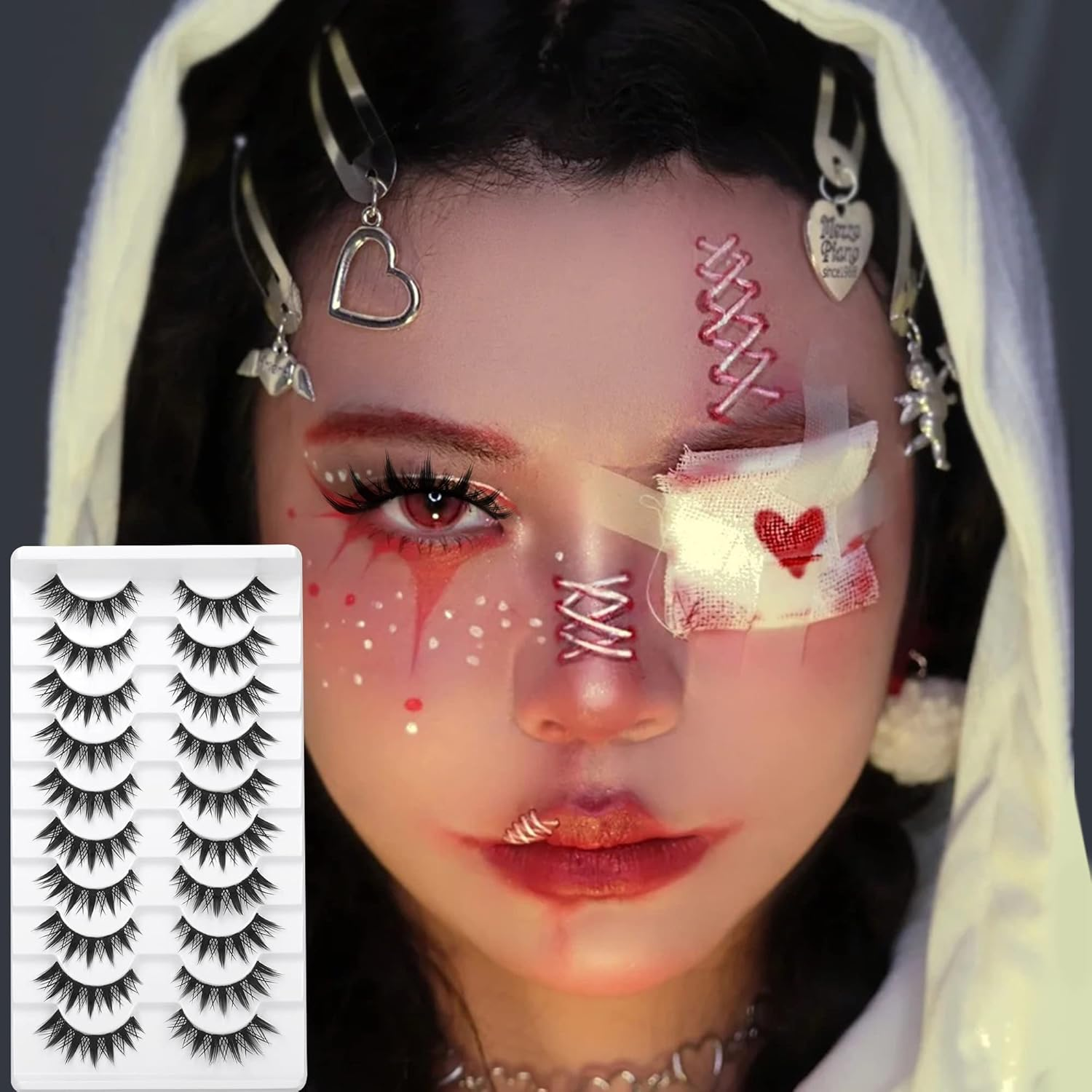 Geeneiya Manga Cosplay Lashes: Thick Cat Eye Lashes, 10 Pairs - Black image number 3