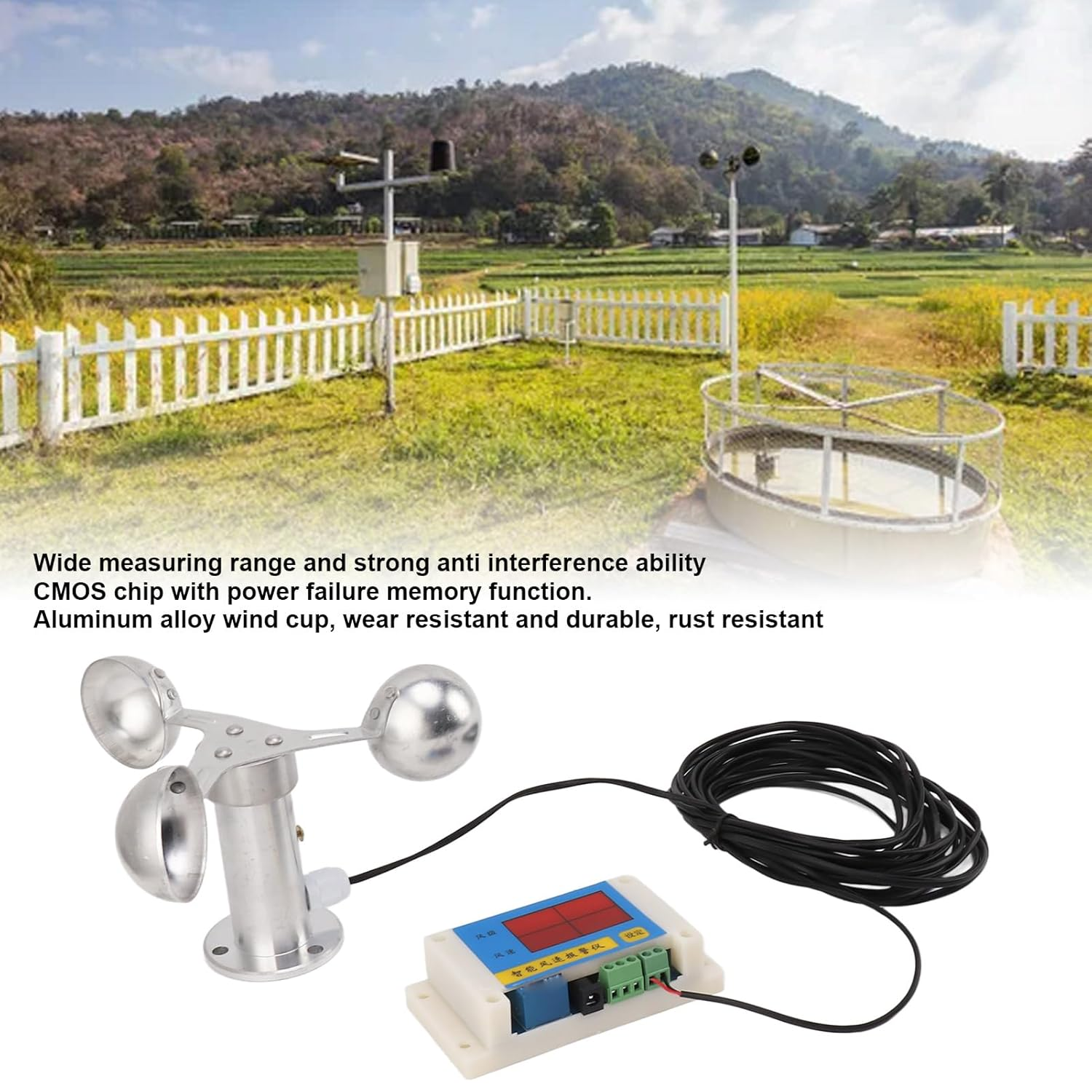 Asixxsix Tower Crane Anemometer, 3 Fan Wind Speed Alarm with LED Display, Wind Speed Measuring Sensor Anemoscope for Power Plant Measurement, Weather Station image number 5