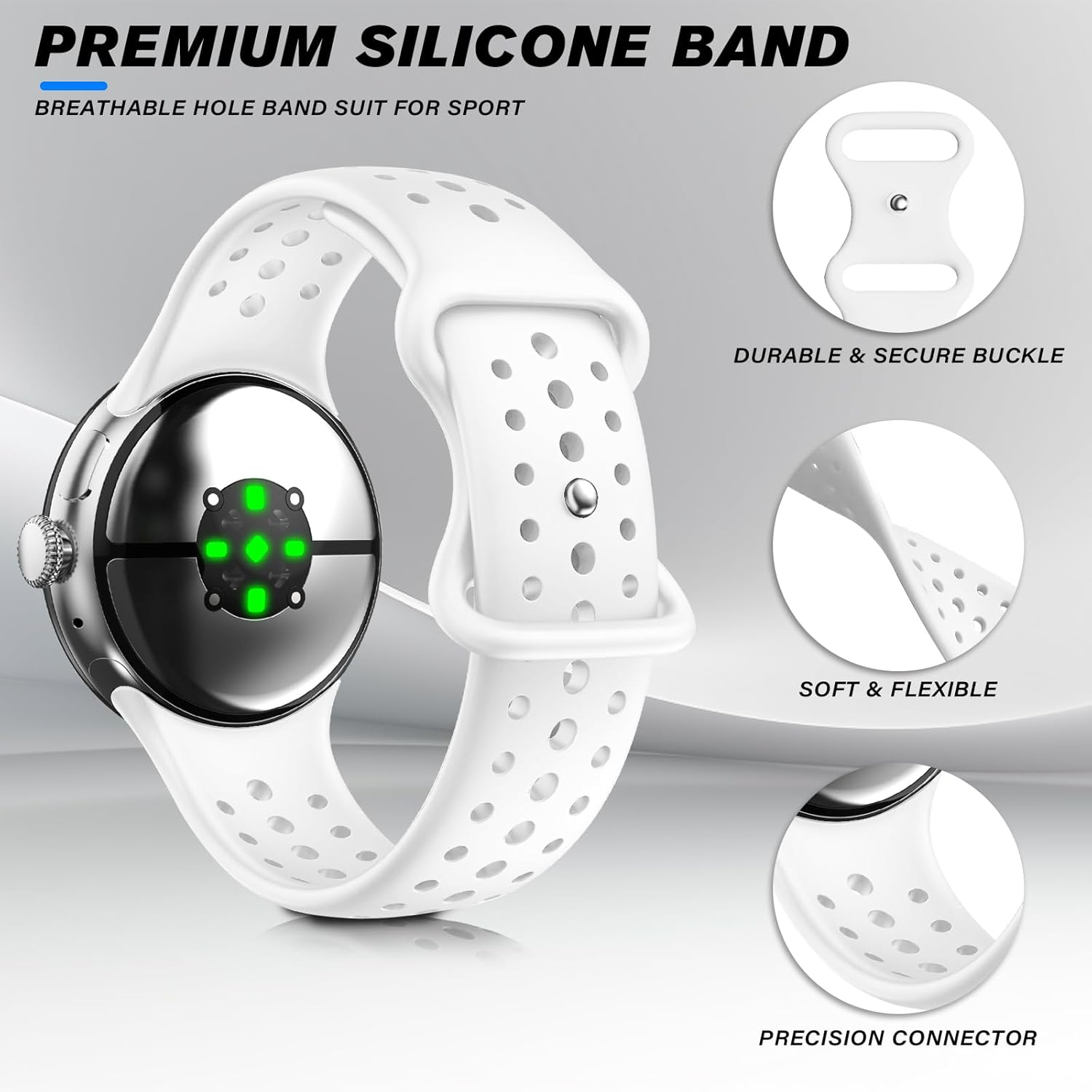 HAYONLIY Sport Bands Compatible for Google Pixel Watch 4/3/2/1 41Mm 45Mm, Breathable Wristband Replacement Soft Silicone Strap for Women Men image number 2