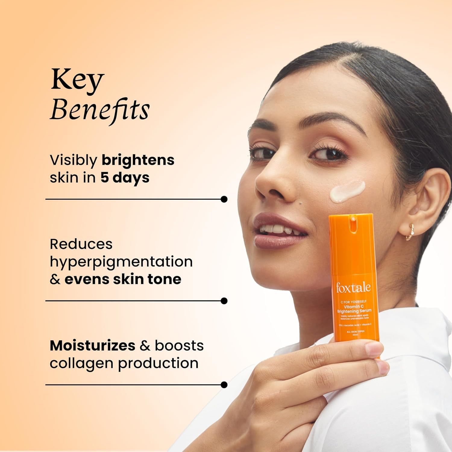 Foxtale 15% Vitamin C Face Serum for Glowing Skin | Purest Vitamin C (L-Ascorbic Acid) with Vitamin E | Moisturizing Serum for Sensitive Skin | All Skin Types | Face Serum for Men & Women | 30 Ml image number 2